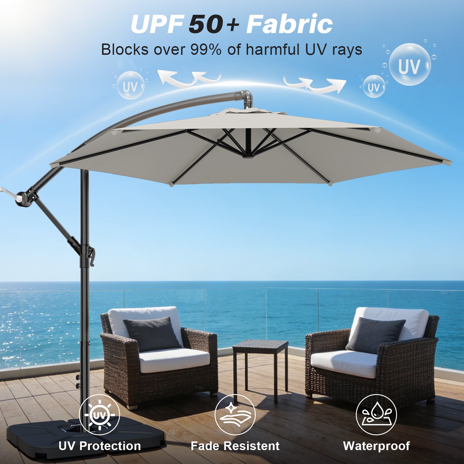 Easthome 10ft Offset Hanging Market Patio Umbrella for Backyard, Poolside, Lawn and Garden w/Easy Tilt Adjustment, Polyester Shade, 6 Ribs