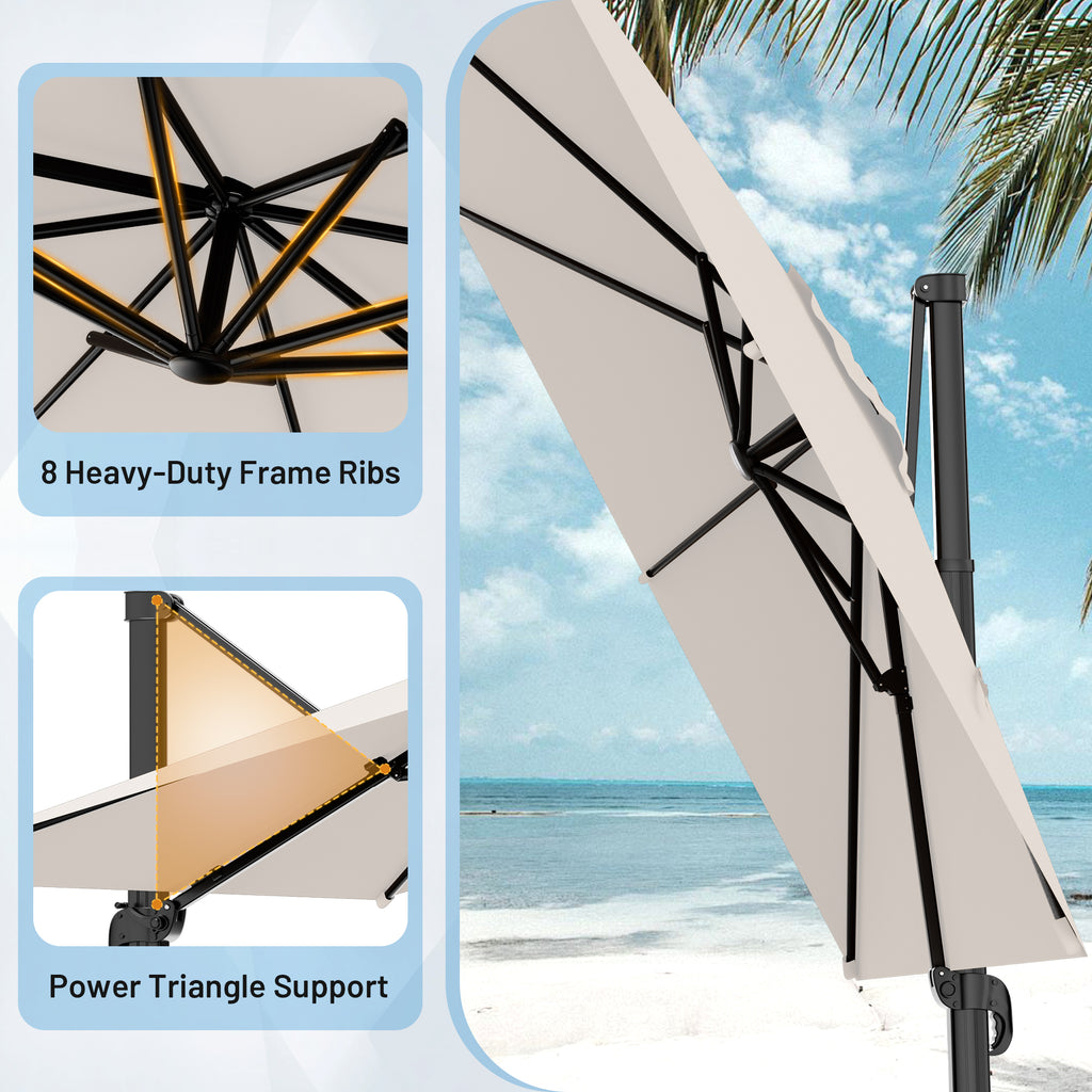 Easthome 10 × 10FT Square Cantilever Patio Umbrella, 360° Rotating Offset Umbrella with Crank, 8 ribs, Outdoor Hanging Roman Umbrella for Garden Deck Backyard