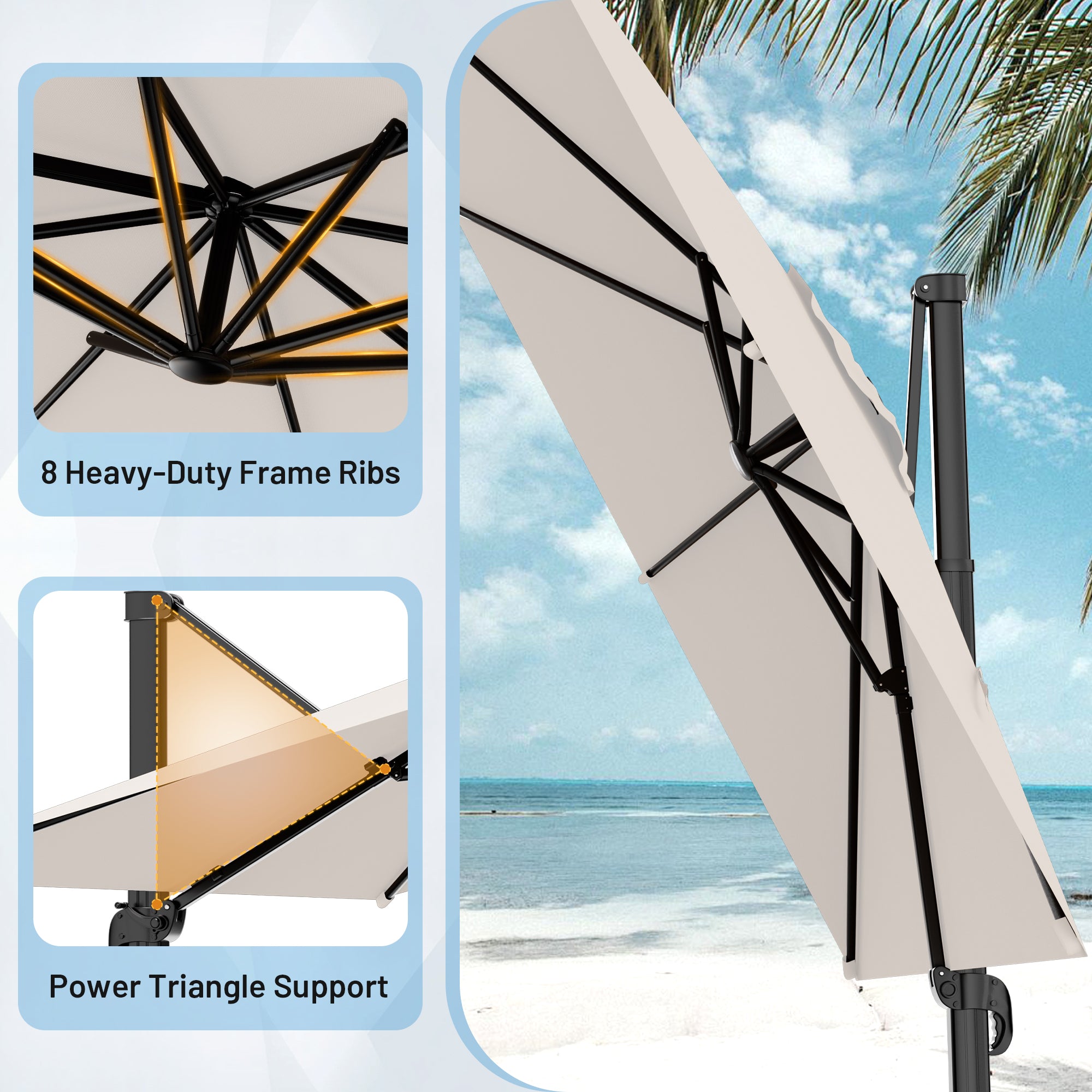 Easthome 10 × 10FT Square Cantilever Patio Umbrella, 360° Rotating Offset Umbrella with Crank, 8 ribs, Outdoor Hanging Roman Umbrella for Garden Deck Backyard