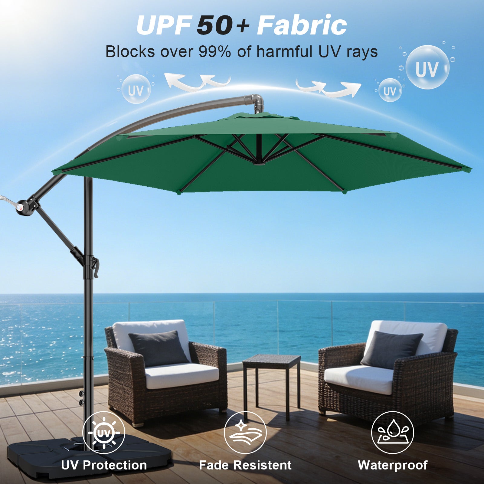 Easthome 10ft Offset Hanging Market Patio Umbrella for Backyard, Poolside, Lawn and Garden w/Easy Tilt Adjustment, Polyester Shade, 6 Ribs
