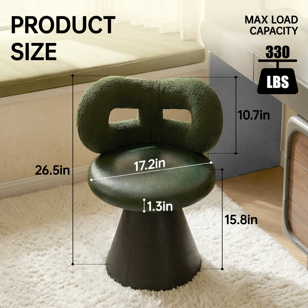 Easthome 360°Swivel Vanity Stool, Stain-Proof, Waterproof Round Bowtie Back Makeup Chair for Bedroom, Living Room, Vanity Room, Study