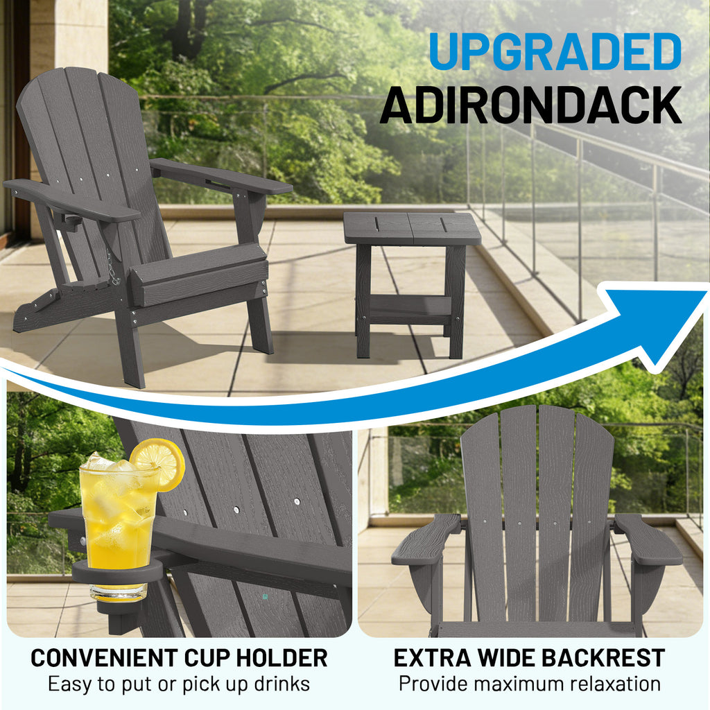 Easthome Adirondack Chair, HDPE All-Weather Outdoor Patio Lounge Chair with Cup Holder & 380lb Capacity for Deck, Garden, Poolside, Backyard
