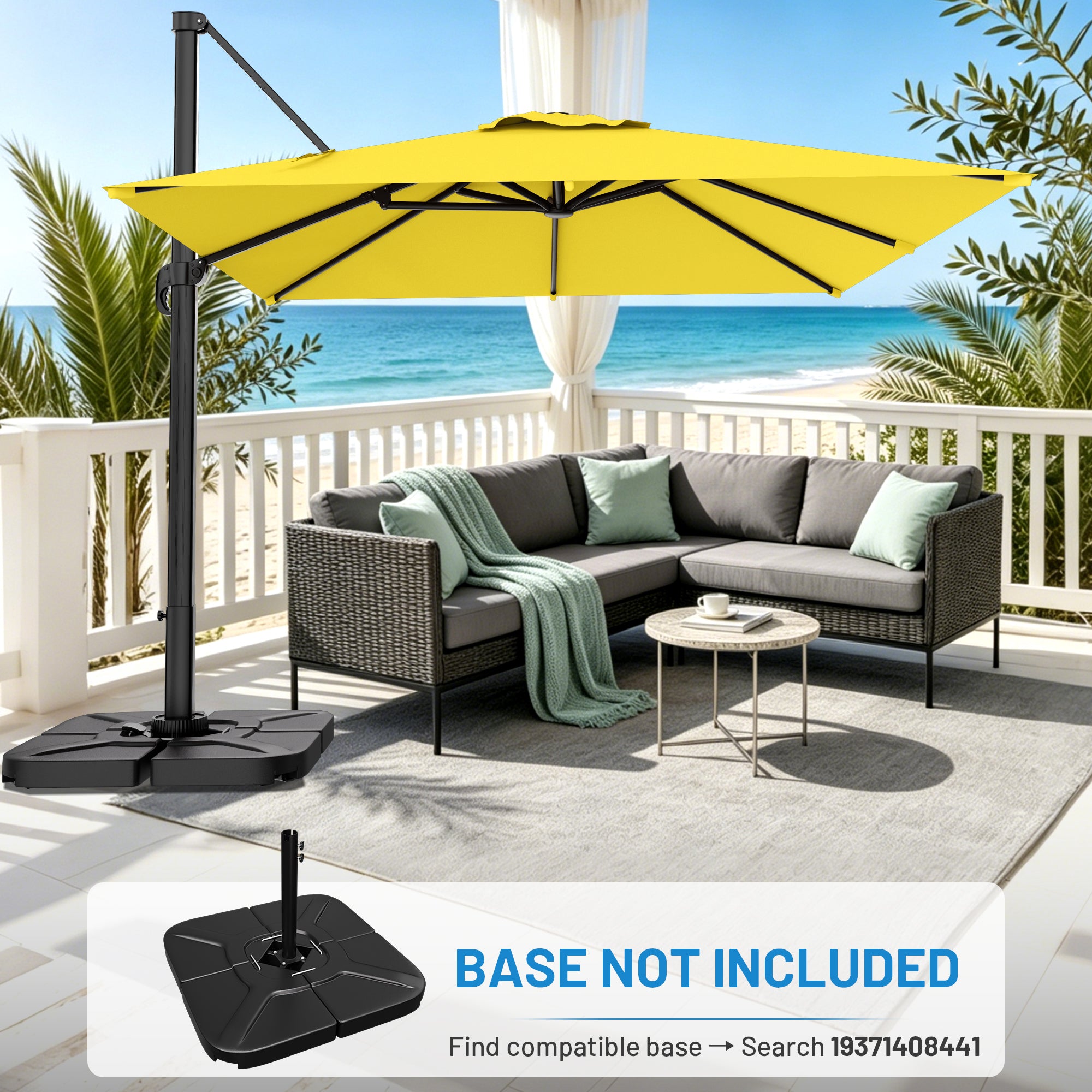 Easthome 10 × 10FT Square Cantilever Patio Umbrella, 360° Rotating Offset Umbrella with Crank, 8 ribs, Outdoor Hanging Roman Umbrella for Garden Deck Backyard