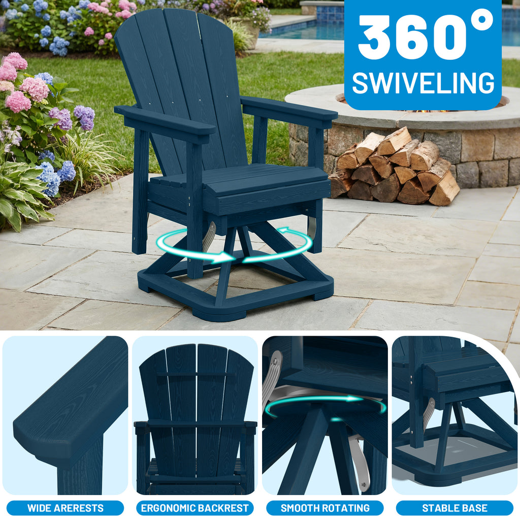 Easthome 360°Swivel Glider Adirondack Chair All-Weather HDPE Outdoor Rocking Chair with Ergonomic Backrest, Outdoor Swivel Rocker for Patio, Porch & Deck