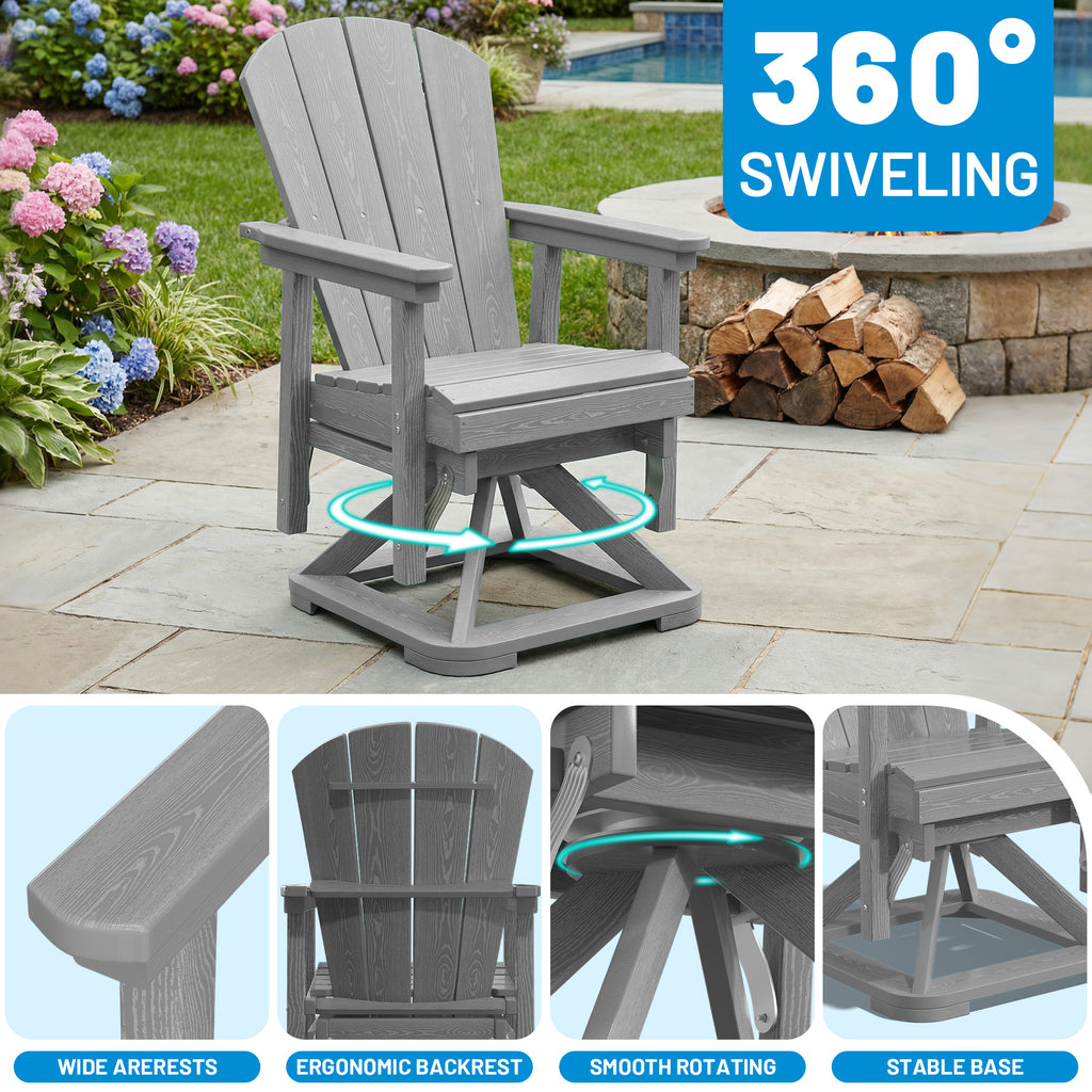 Easthome 360°Swivel Glider Adirondack Chair All-Weather HDPE Outdoor Rocking Chair with Ergonomic Backrest, Outdoor Swivel Rocker for Patio, Porch & Deck