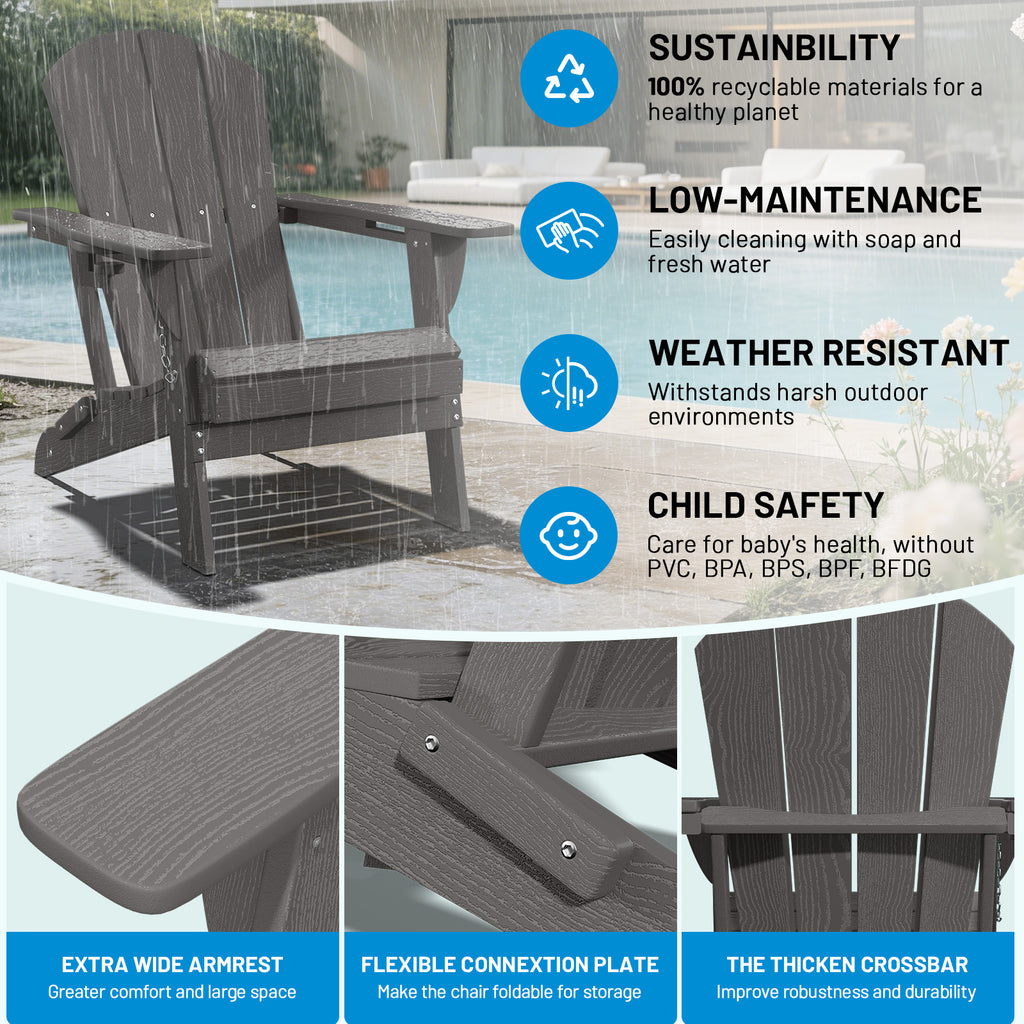 Easthome Adirondack Chair, HDPE All-Weather Outdoor Patio Lounge Chair with Cup Holder & 380lb Capacity for Deck, Garden, Poolside, Backyard
