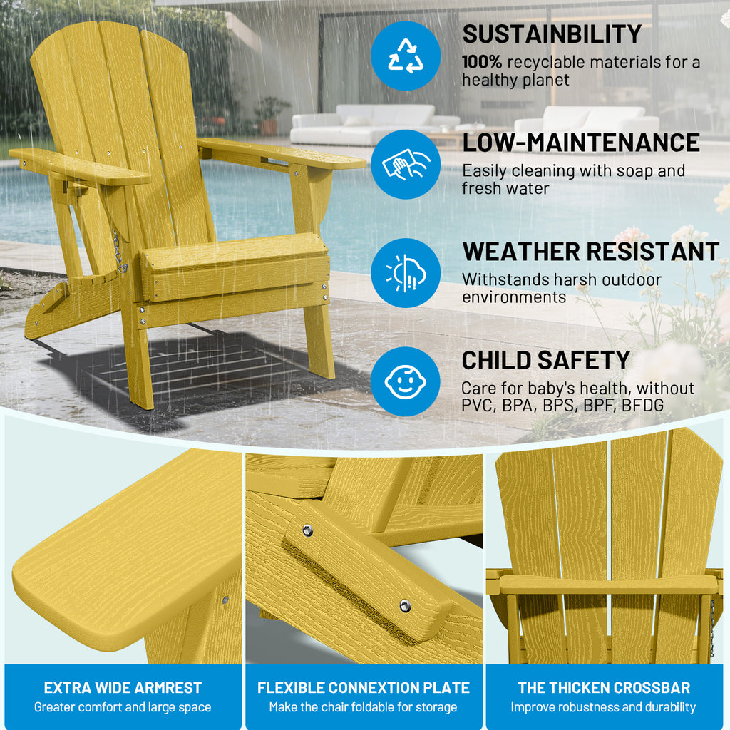 Easthome Adirondack Chair, HDPE All-Weather Outdoor Patio Lounge Chair with Cup Holder & 380lb Capacity for Deck, Garden, Poolside, Backyard