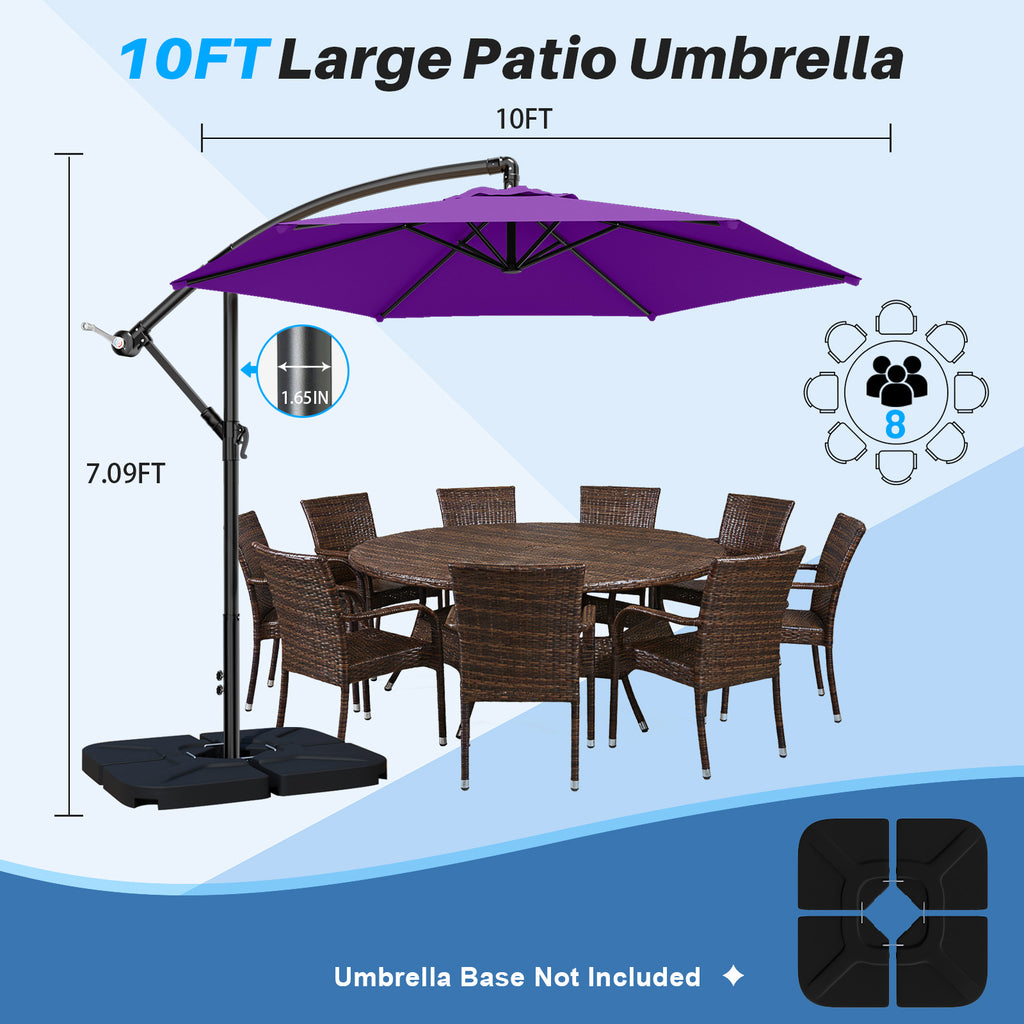 Easthome 10ft Offset Hanging Market Patio Umbrella for Backyard, Poolside, Lawn and Garden w/Easy Tilt Adjustment, Polyester Shade, 6 Ribs
