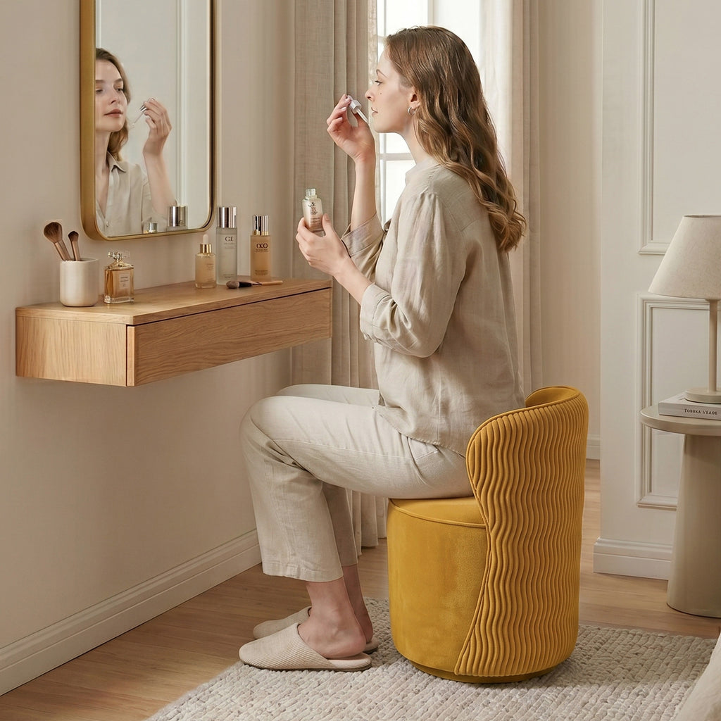 Easthome 360° Swivel Storage Vanity Stool, Hidden Storage Makeup Ottoman Chair for Bedroom, Study, Living Room, Dresser