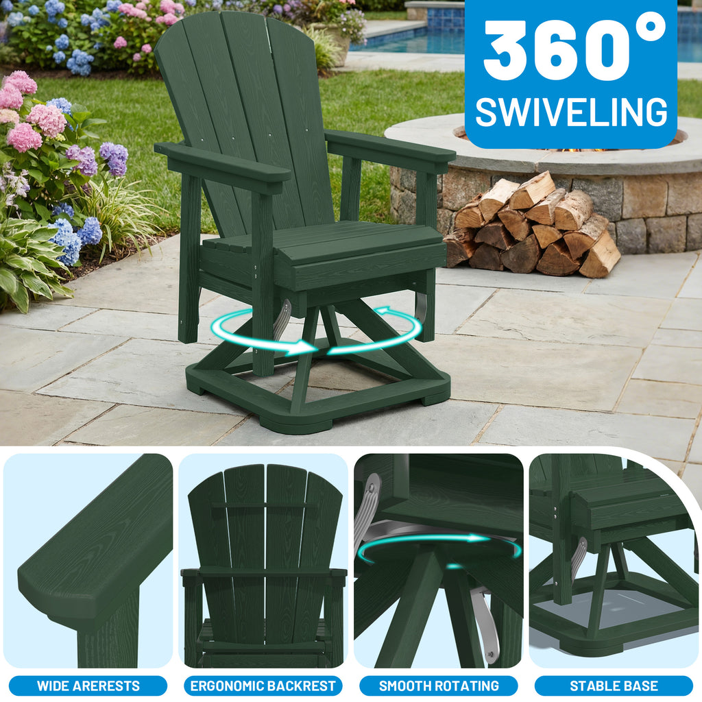 Easthome 360°Swivel Glider Adirondack Chair All-Weather HDPE Outdoor Rocking Chair with Ergonomic Backrest, Outdoor Swivel Rocker for Patio, Porch & Deck