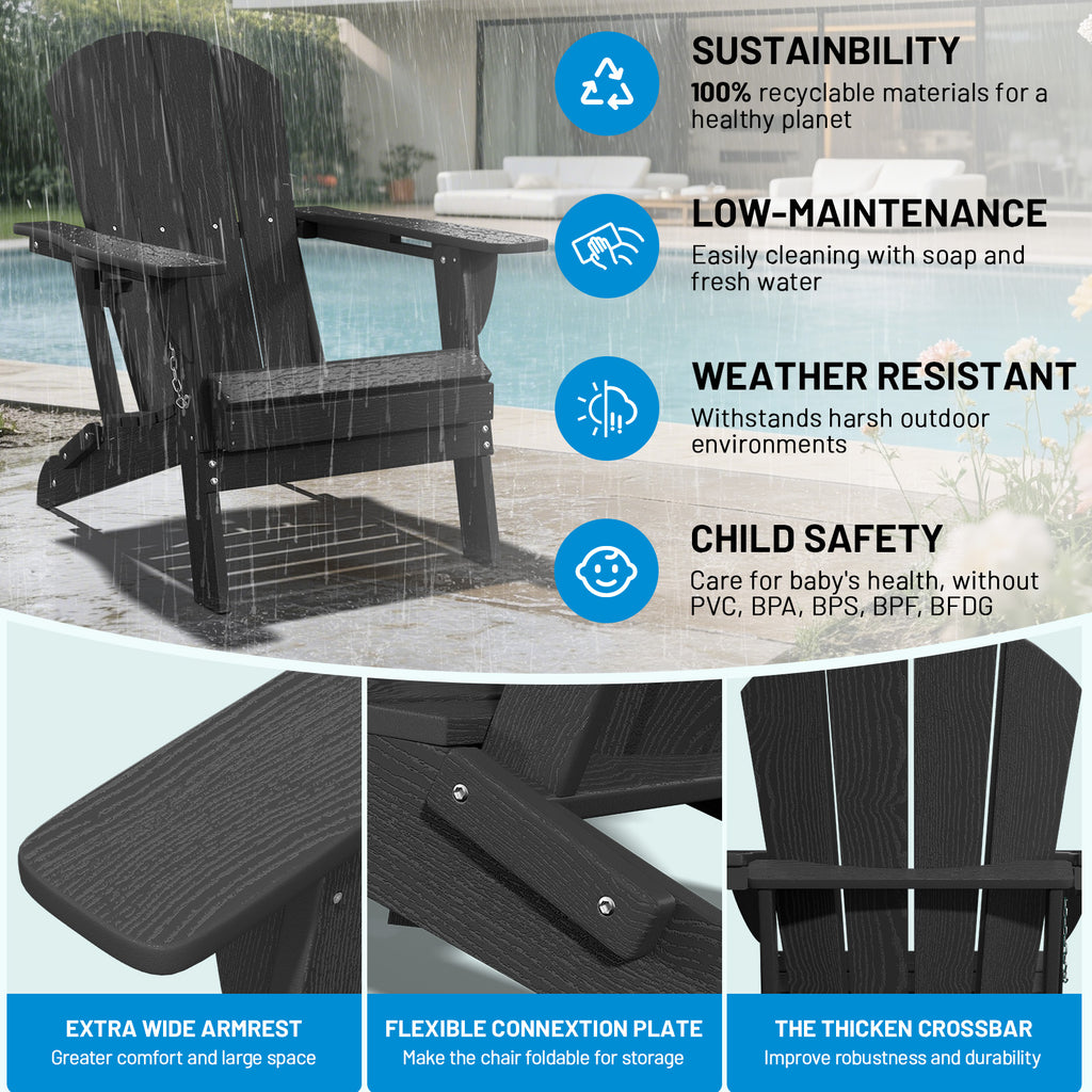 Easthome Adirondack Chair, HDPE All-Weather Outdoor Patio Lounge Chair with Cup Holder & 380lb Capacity for Deck, Garden, Poolside, Backyard