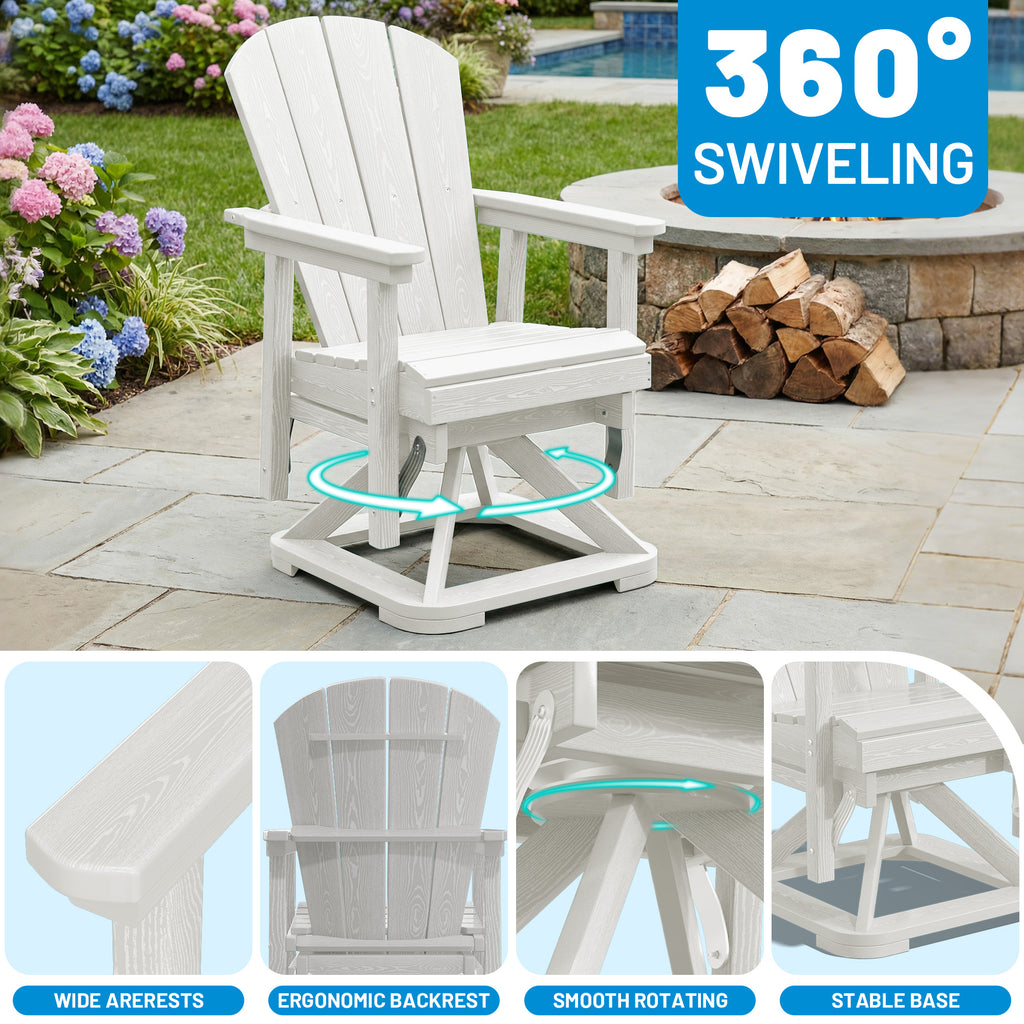 Easthome 360°Swivel Glider Adirondack Chair All-Weather HDPE Outdoor Rocking Chair with Ergonomic Backrest, Outdoor Swivel Rocker for Patio, Porch & Deck