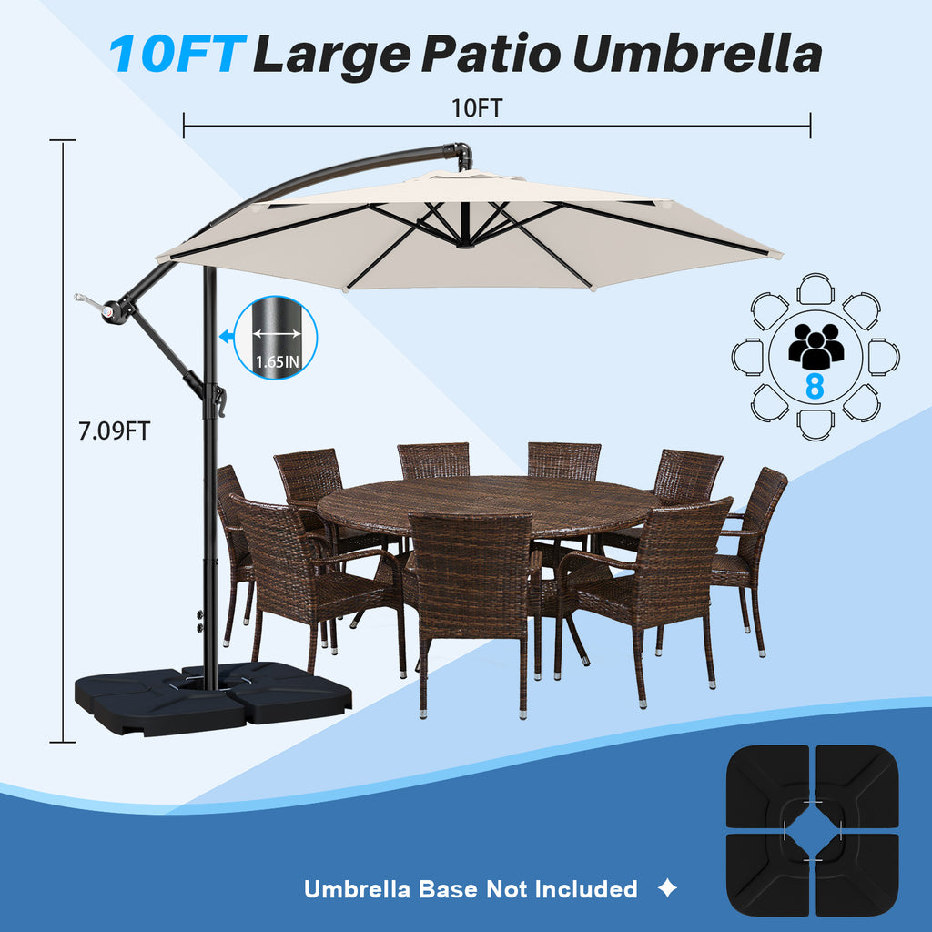 Easthome 10ft Offset Hanging Market Patio Umbrella for Backyard, Poolside, Lawn and Garden w/Easy Tilt Adjustment, Polyester Shade, 6 Ribs