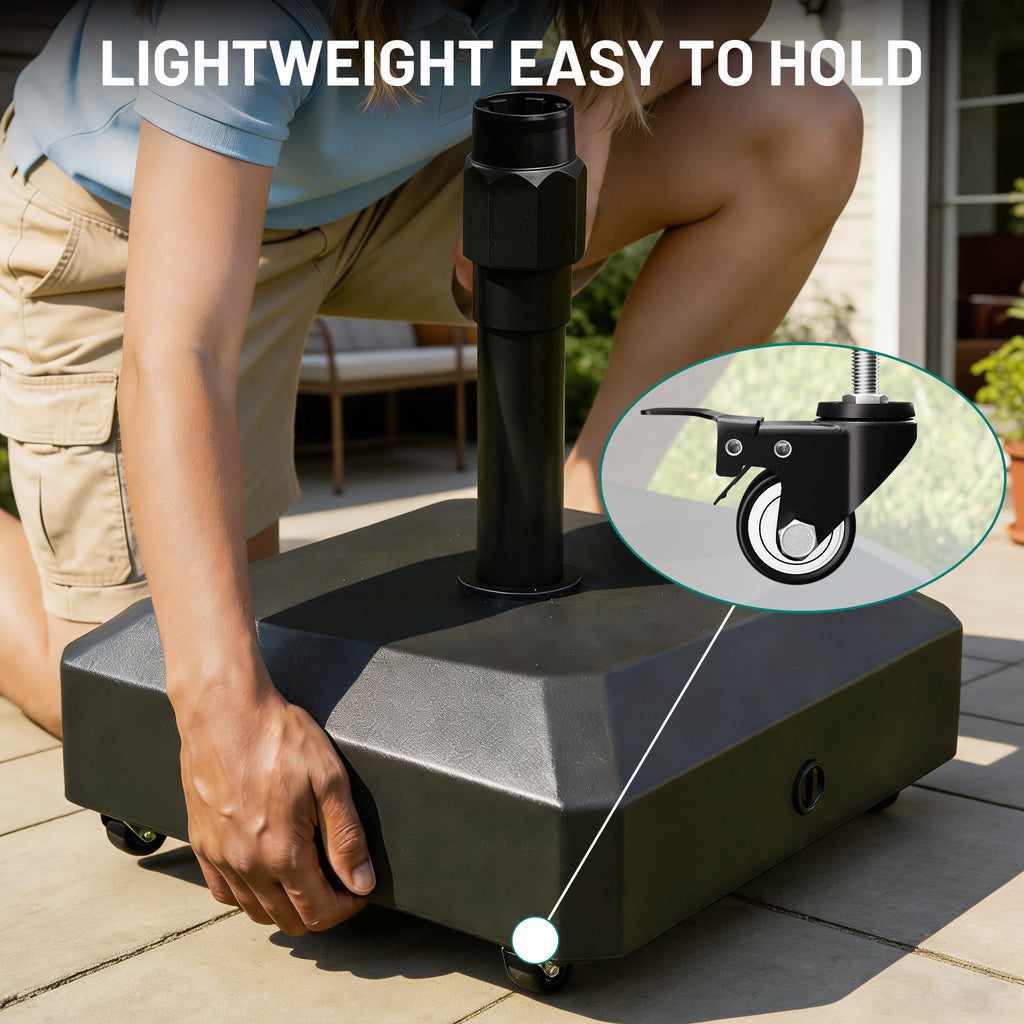 Easthome Heavy Duty Mobile Umbrella Stand with Wheels, Fillable Base Holds 135lbs - Wind Resistant Outdoor Patio Umbrella Holder for Deck, Poolside, Lawn, Garden, Backyard, Market Stall