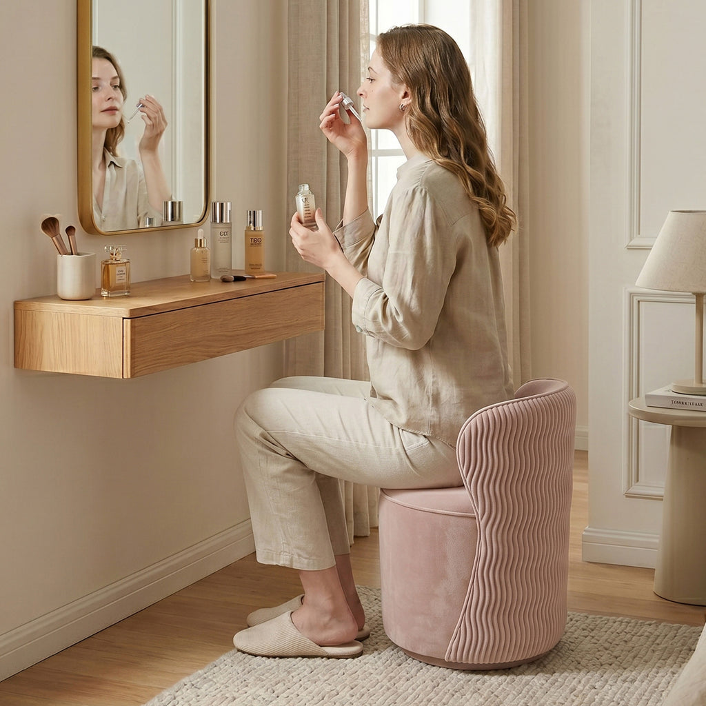 Easthome 360° Swivel Storage Vanity Stool, Hidden Storage Makeup Ottoman Chair for Bedroom, Study, Living Room, Dresser