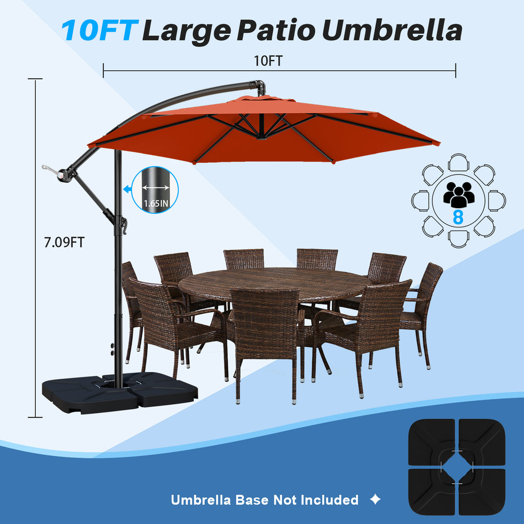 Easthome 10ft Offset Hanging Market Patio Umbrella for Backyard, Poolside, Lawn and Garden w/Easy Tilt Adjustment, Polyester Shade, 6 Ribs