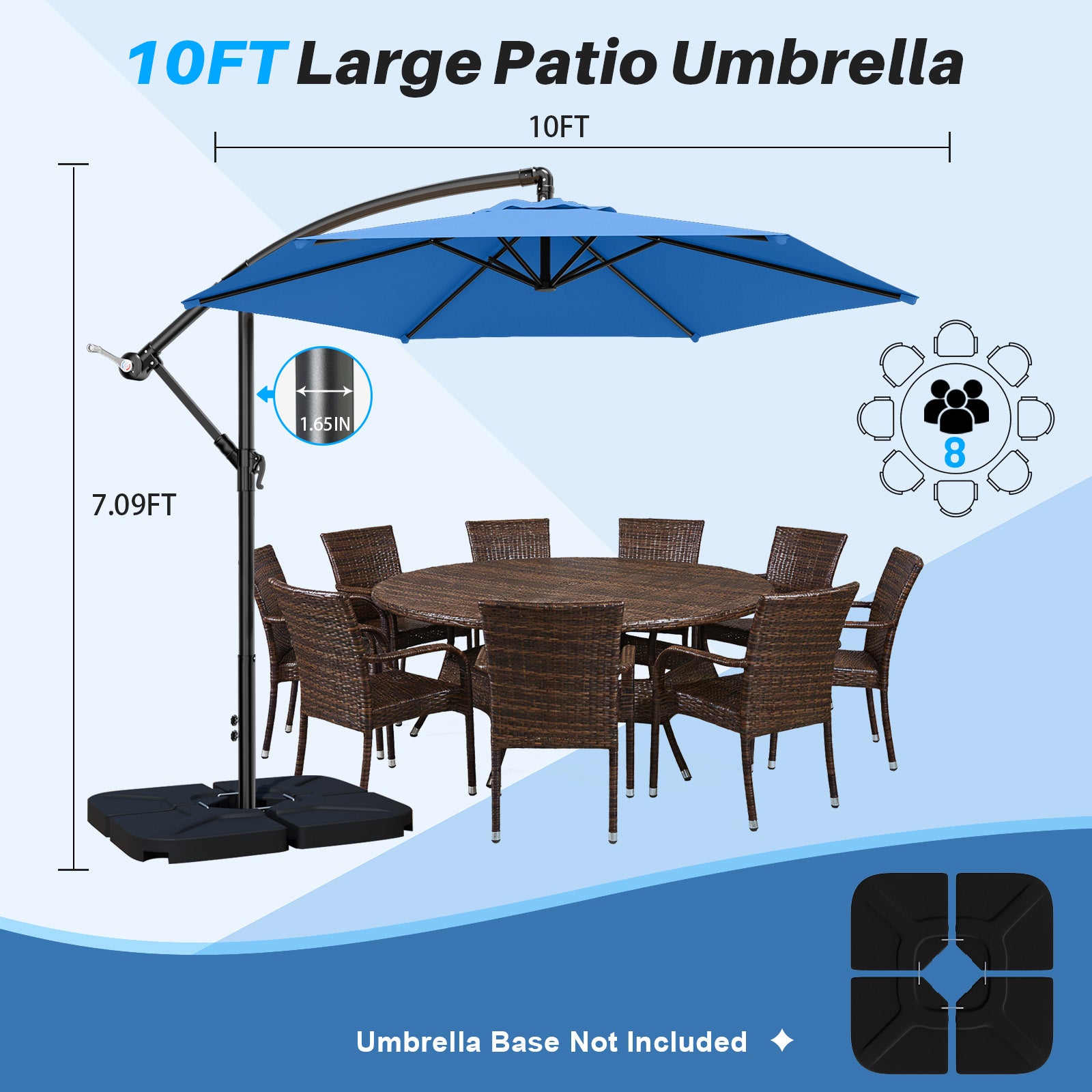 Easthome 10ft Offset Hanging Market Patio Umbrella for Backyard, Poolside, Lawn and Garden w/Easy Tilt Adjustment, Polyester Shade, 6 Ribs