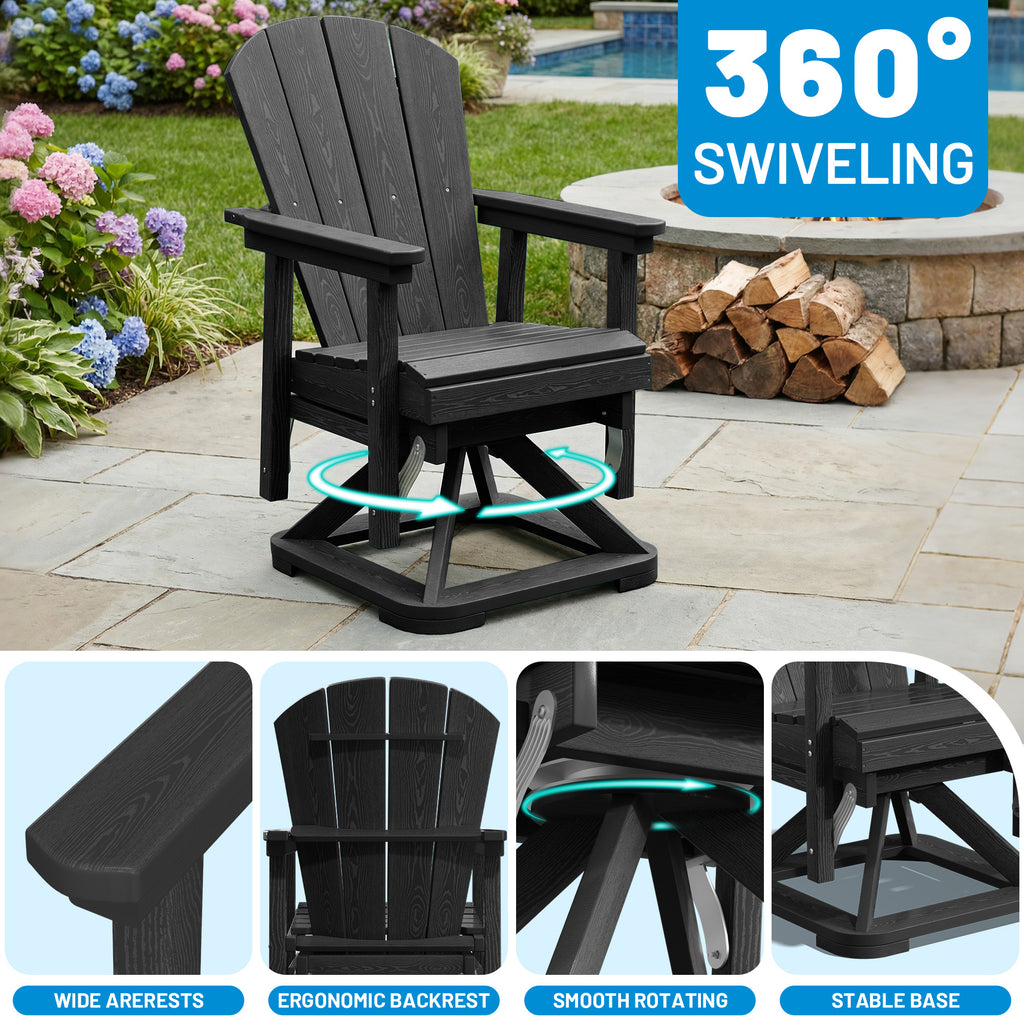 Easthome 360°Swivel Glider Adirondack Chair All-Weather HDPE Outdoor Rocking Chair with Ergonomic Backrest, Outdoor Swivel Rocker for Patio, Porch & Deck