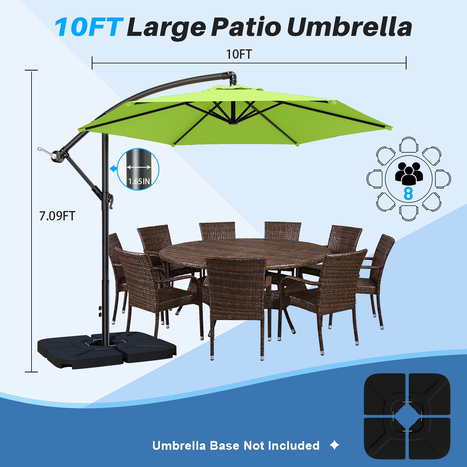 Easthome 10ft Offset Hanging Market Patio Umbrella for Backyard, Poolside, Lawn and Garden w/Easy Tilt Adjustment, Polyester Shade, 6 Ribs