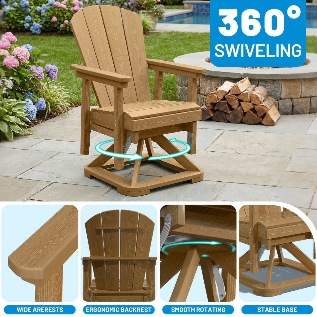 Easthome 360°Swivel Glider Adirondack Chair All-Weather HDPE Outdoor Rocking Chair with Ergonomic Backrest, Outdoor Swivel Rocker for Patio, Porch & Deck