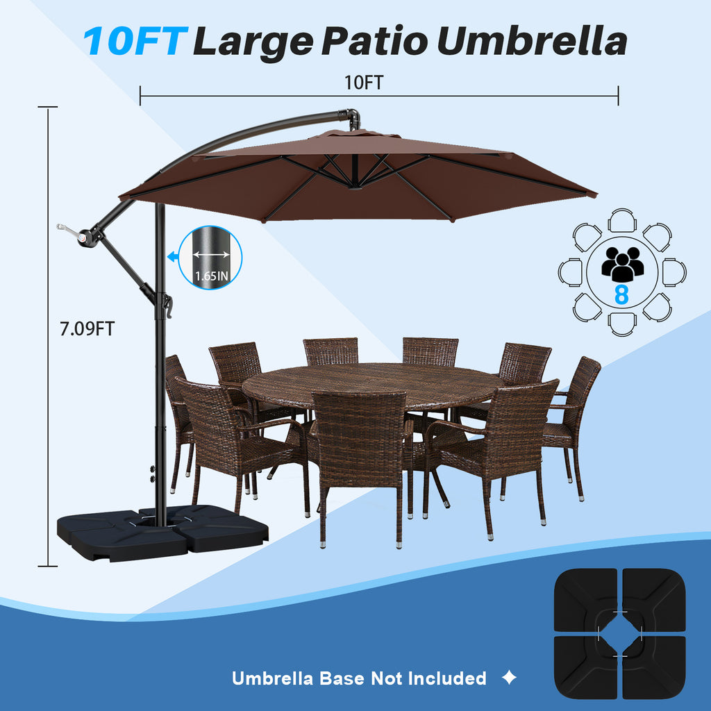 Easthome 10ft Offset Hanging Market Patio Umbrella for Backyard, Poolside, Lawn and Garden w/Easy Tilt Adjustment, Polyester Shade, 6 Ribs