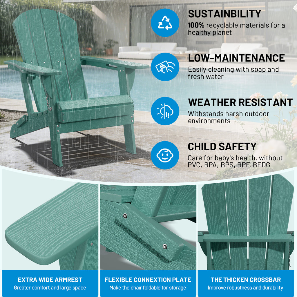 Easthome Adirondack Chair, HDPE All-Weather Outdoor Patio Lounge Chair with Cup Holder & 380lb Capacity for Deck, Garden, Poolside, Backyard