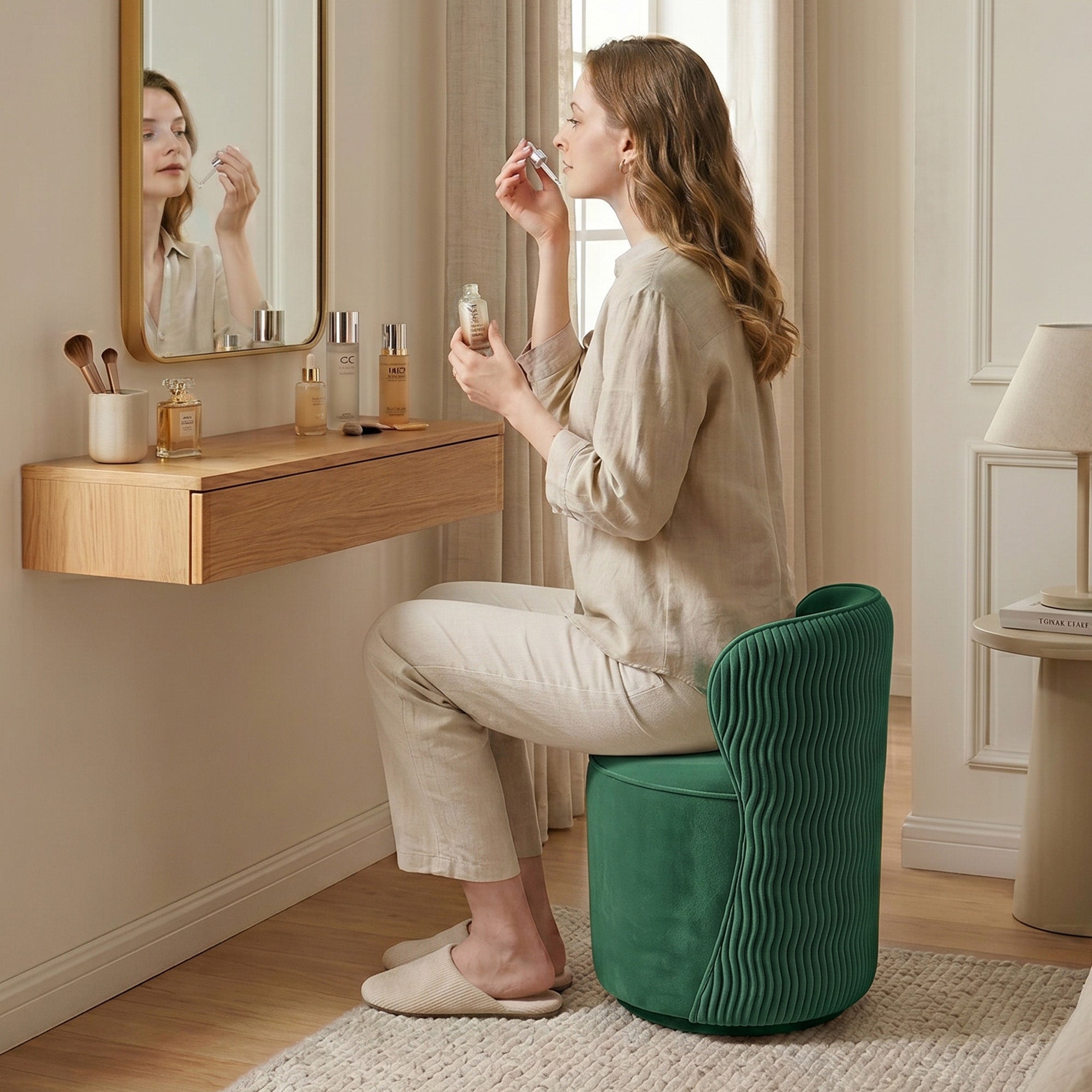 Easthome 360° Swivel Storage Vanity Stool, Hidden Storage Makeup Ottoman Chair for Bedroom, Study, Living Room, Dresser