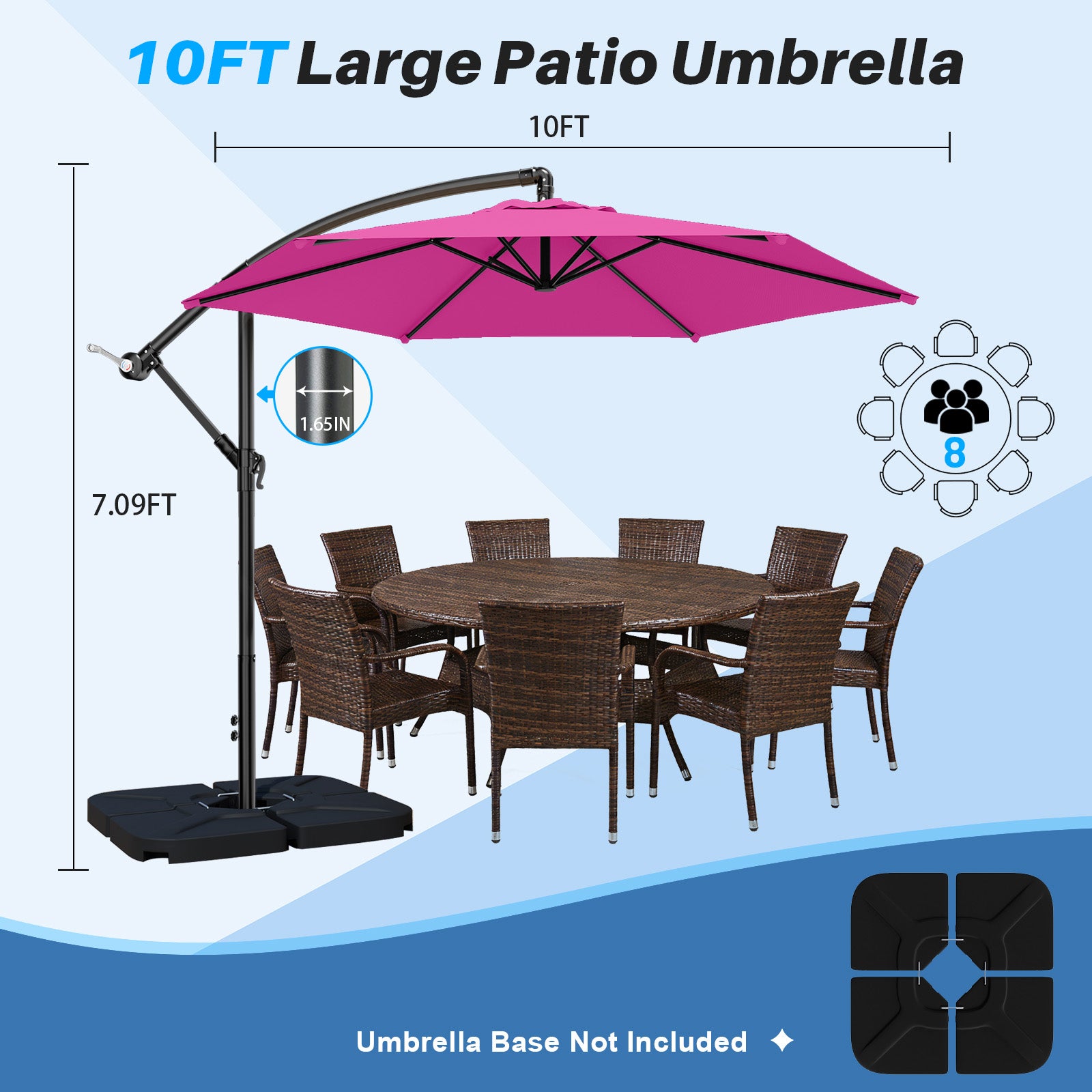 Easthome 10ft Offset Hanging Market Patio Umbrella for Backyard, Poolside, Lawn and Garden w/Easy Tilt Adjustment, Polyester Shade, 6 Ribs