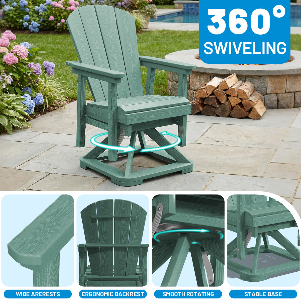 Easthome 360°Swivel Glider Adirondack Chair All-Weather HDPE Outdoor Rocking Chair with Ergonomic Backrest, Outdoor Swivel Rocker for Patio, Porch & Deck