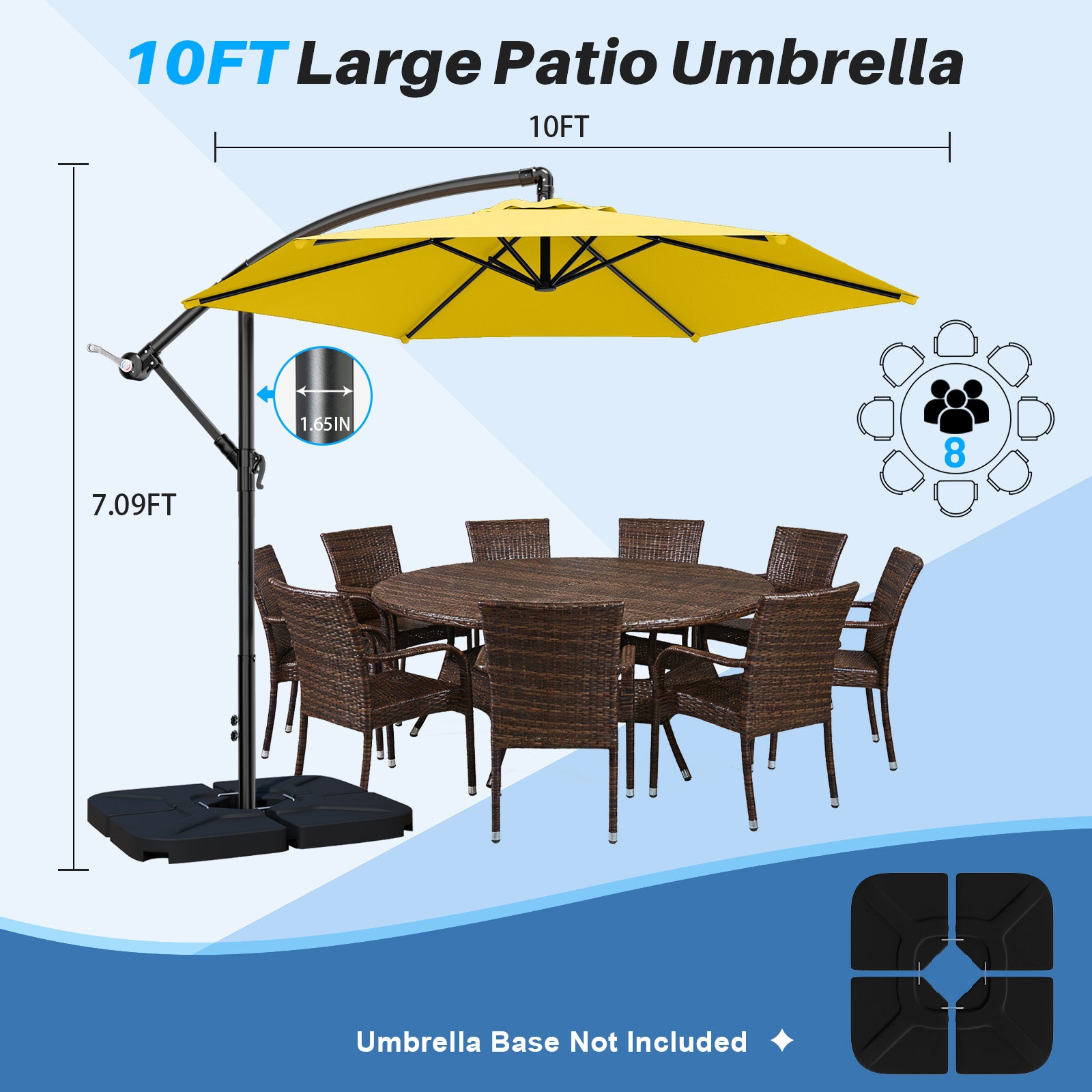 Easthome 10ft Offset Hanging Market Patio Umbrella for Backyard, Poolside, Lawn and Garden w/Easy Tilt Adjustment, Polyester Shade, 6 Ribs