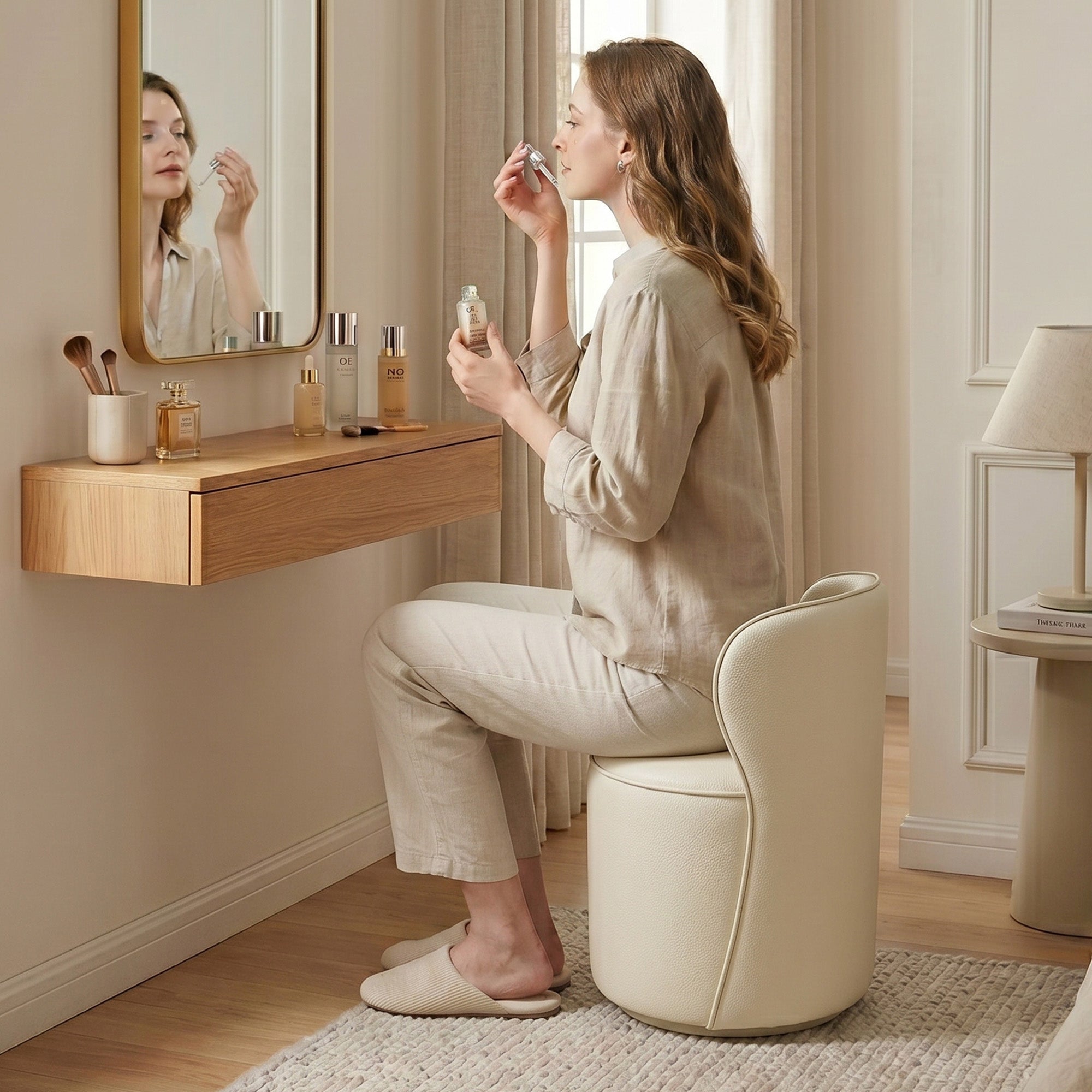 Easthome 360° Swivel Storage Vanity Stool, Hidden Storage Makeup Ottoman Chair for Bedroom, Study, Living Room, Dresser