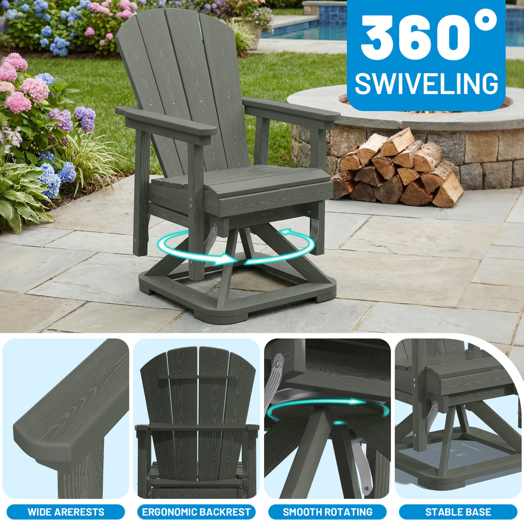 Easthome 360°Swivel Glider Adirondack Chair All-Weather HDPE Outdoor Rocking Chair with Ergonomic Backrest, Outdoor Swivel Rocker for Patio, Porch & Deck