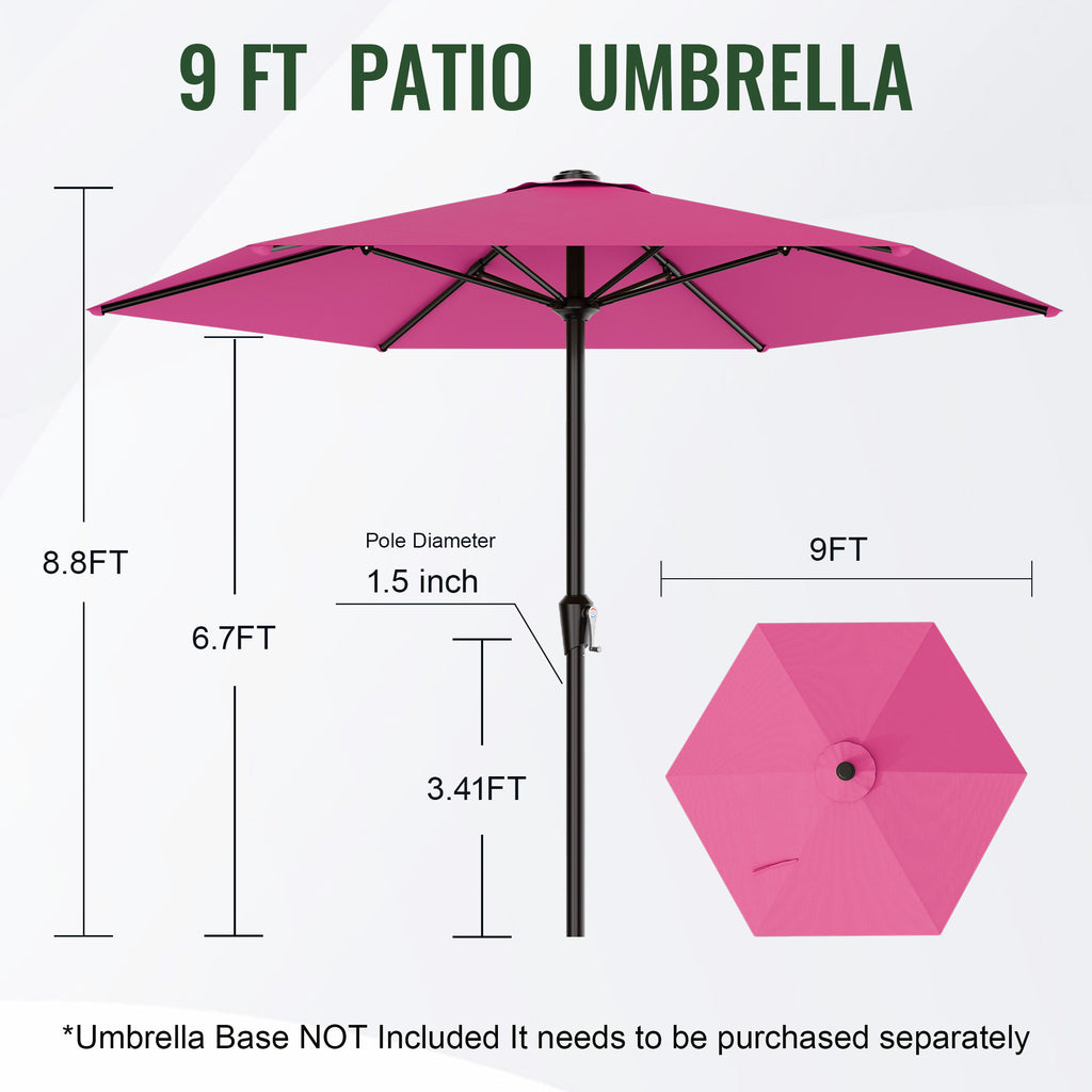 Easthome 9ft Patio Umbrella with Crank Lift System & 6 Sturdy Ribs Waterproof, Patio Table Umbrella Perfect for Poolside, Terrace, Beach and Outdoor Restaurant