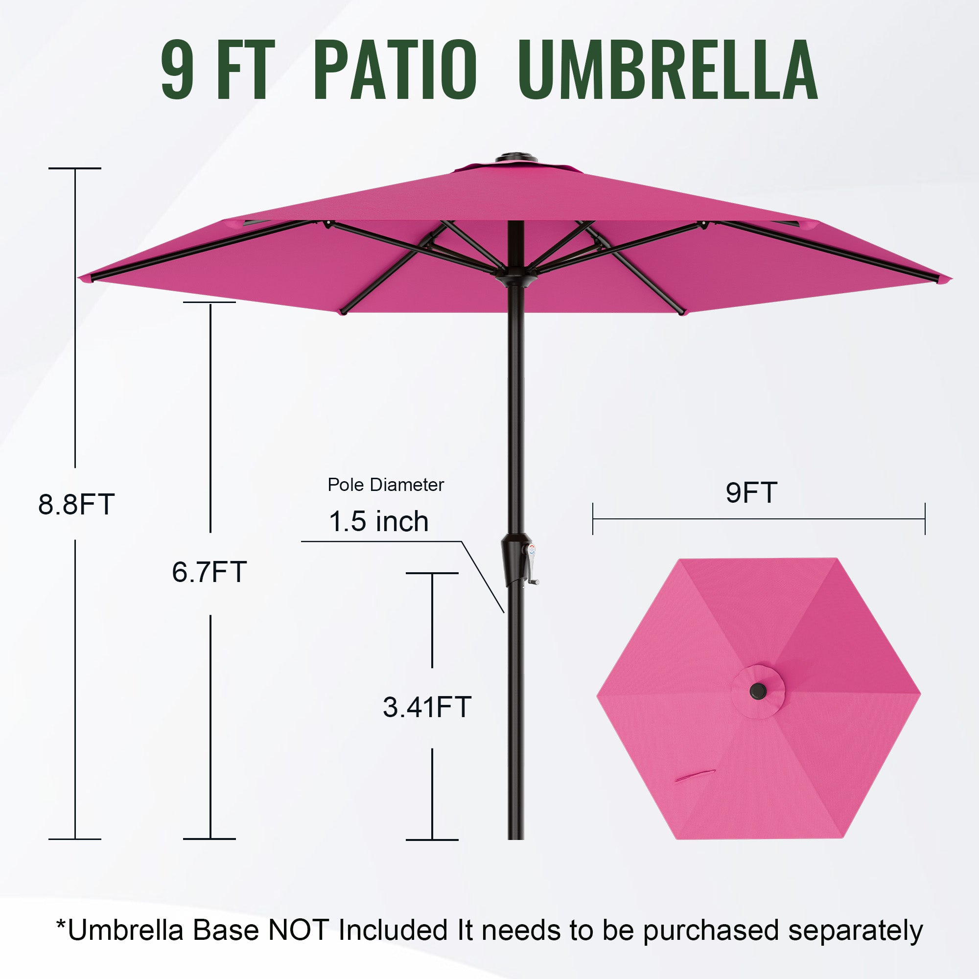 Easthome 9ft Patio Umbrella with Crank Lift System & 6 Sturdy Ribs Waterproof, Patio Table Umbrella Perfect for Poolside, Terrace, Beach and Outdoor Restaurant