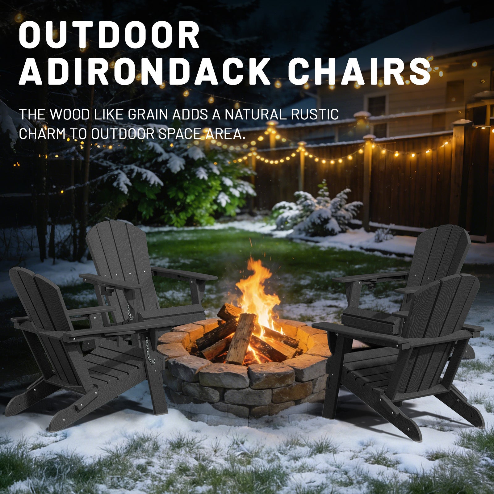 Easthome Adirondack Chair, HDPE All-Weather Outdoor Patio Lounge Chair with Cup Holder & 380lb Capacity for Deck, Garden, Poolside, Backyard