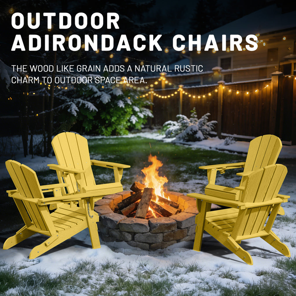 Easthome Adirondack Chair, HDPE All-Weather Outdoor Patio Lounge Chair with Cup Holder & 380lb Capacity for Deck, Garden, Poolside, Backyard