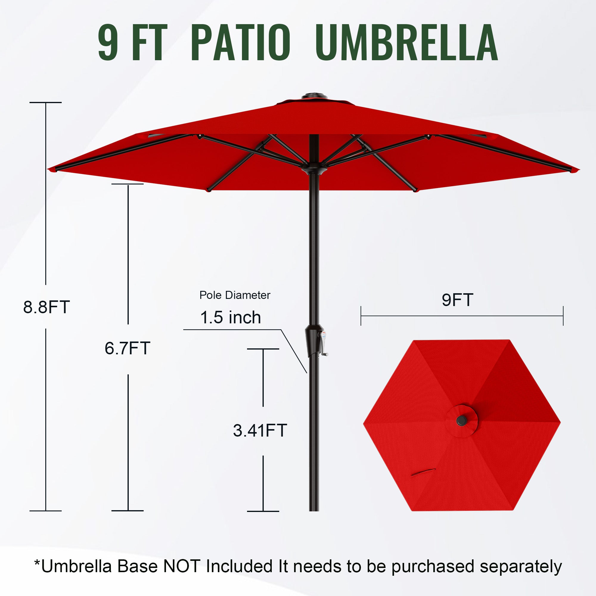 Easthome 9ft Patio Umbrella with Crank Lift System & 6 Sturdy Ribs Waterproof, Patio Table Umbrella Perfect for Poolside, Terrace, Beach and Outdoor Restaurant