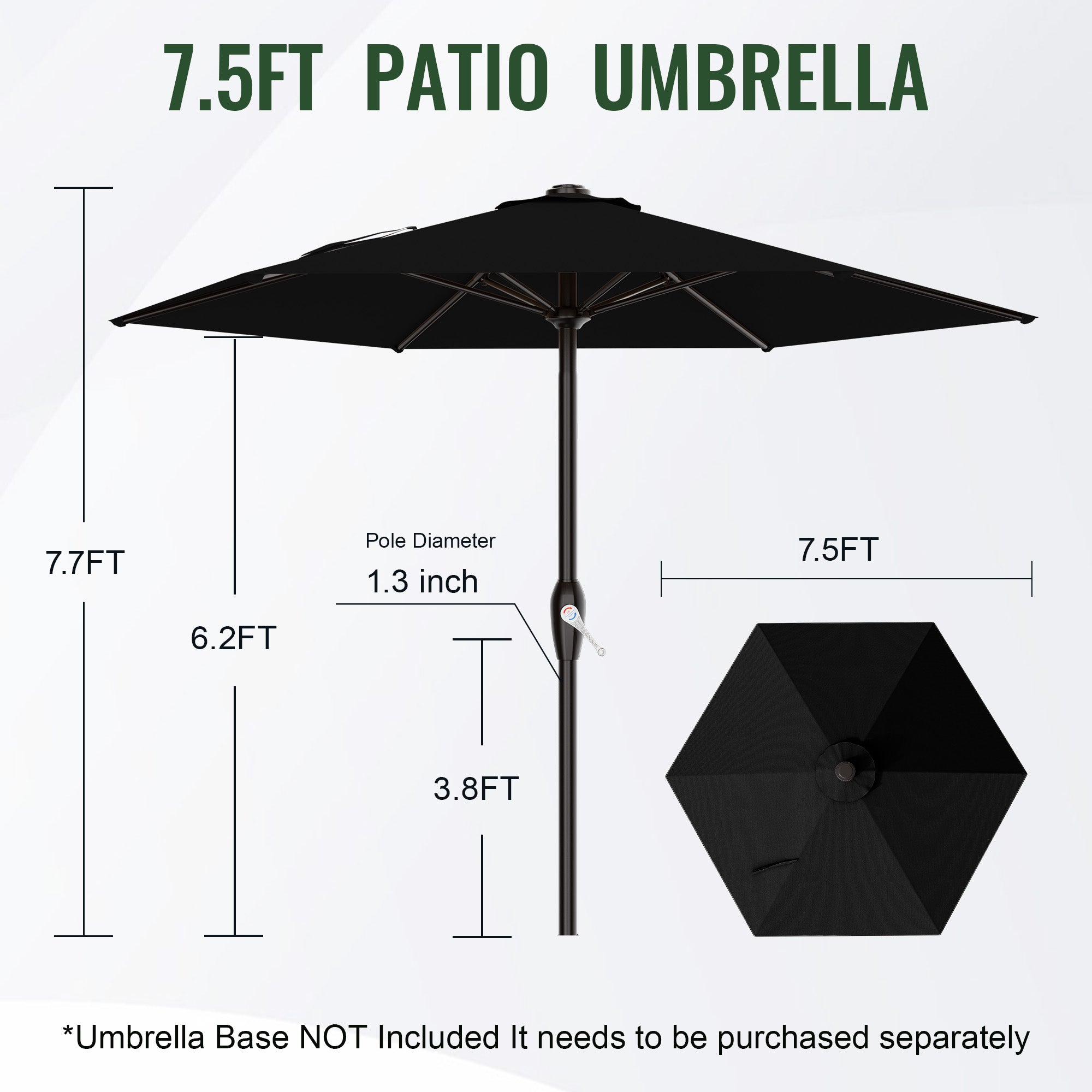 Easthome 7.5' Patio Umbrella Outdoor Table Market Umbrella with Smooth Crank handle, 6 Ribs, Backyard, Poolside, Garden