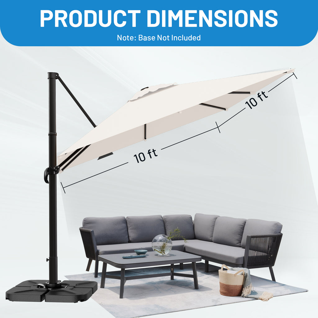 Easthome 10 × 10FT Square Cantilever Patio Umbrella, 360° Rotating Offset Umbrella with Crank, 8 ribs, Outdoor Hanging Roman Umbrella for Garden Deck Backyard