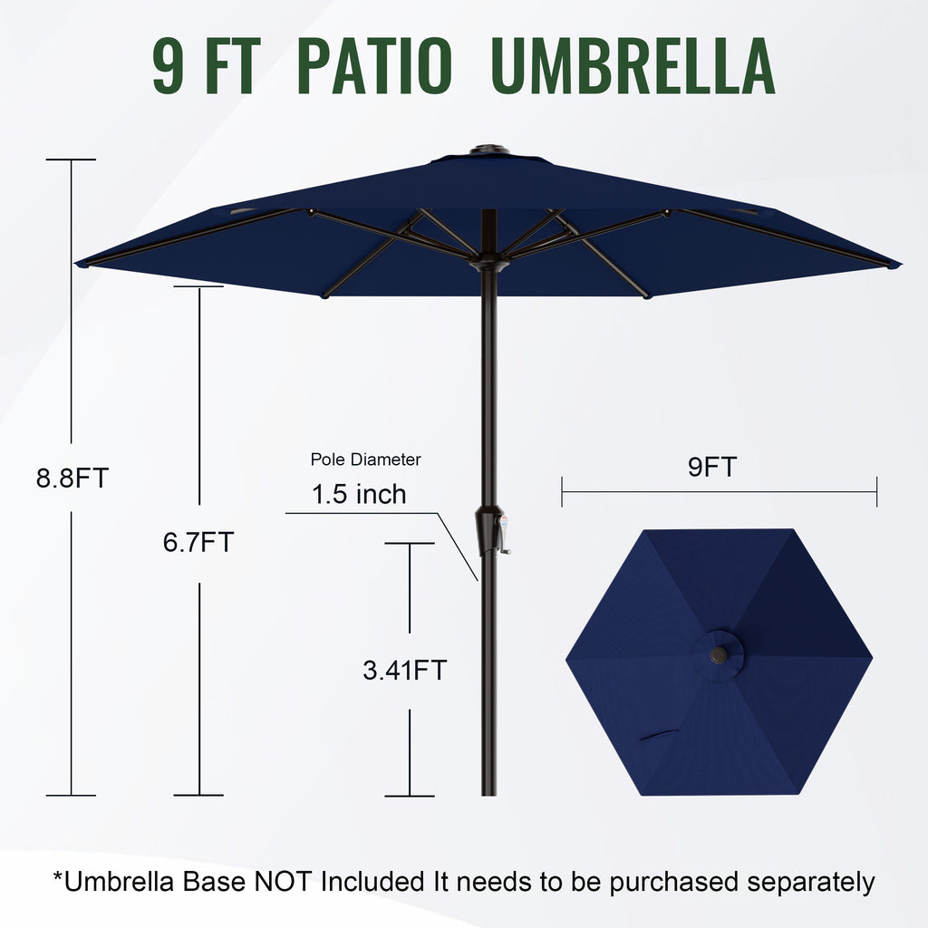 Easthome 9ft Patio Umbrella with Crank Lift System & 6 Sturdy Ribs Waterproof, Patio Table Umbrella Perfect for Poolside, Terrace, Beach and Outdoor Restaurant