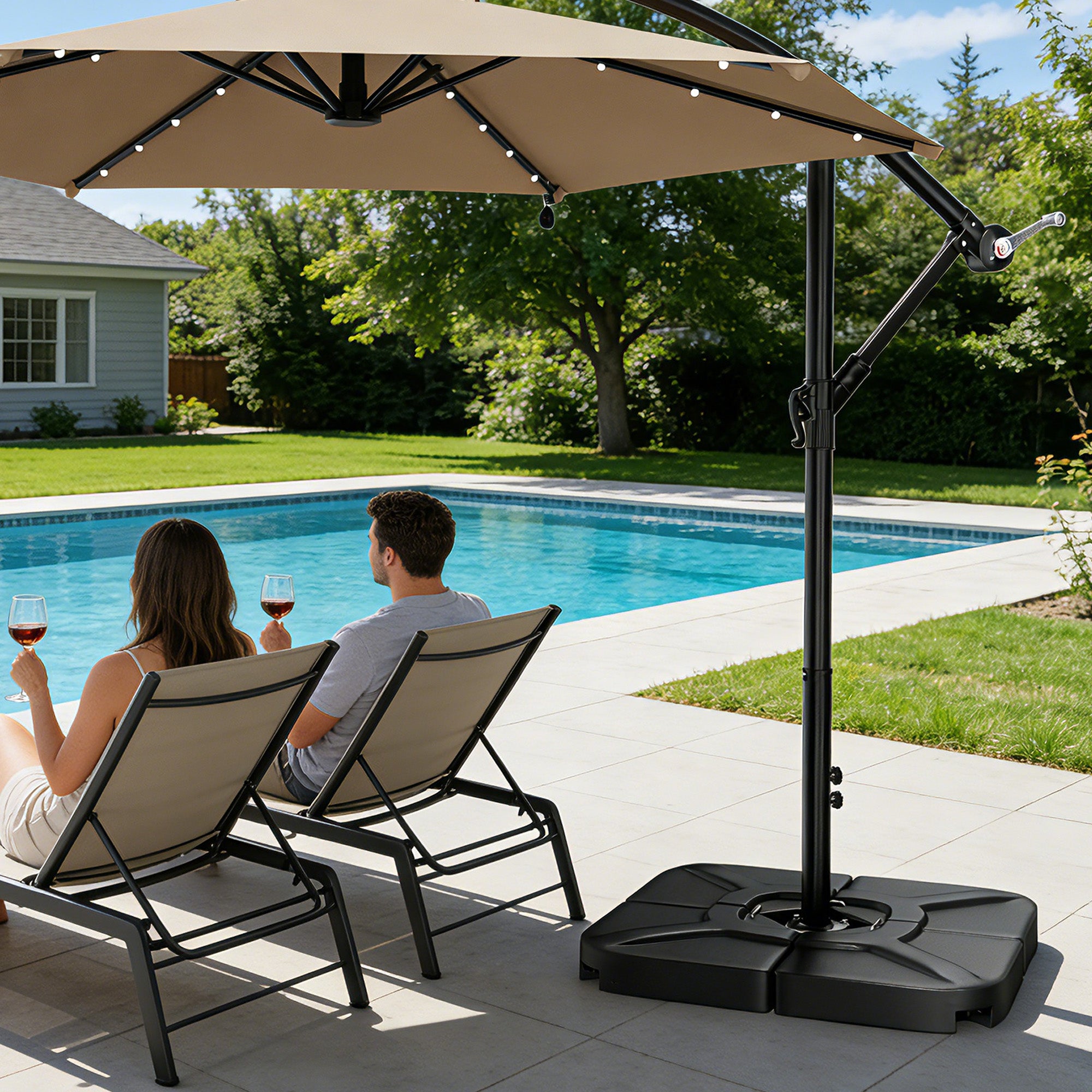 Easthome 4-Pack Heavy Duty Cantilever Umbrella Base with U-Lock, Offset Patio Market Stand - Square Weighted Base for Outdoor Umbrellas, Fill with Water or Sand for Stability