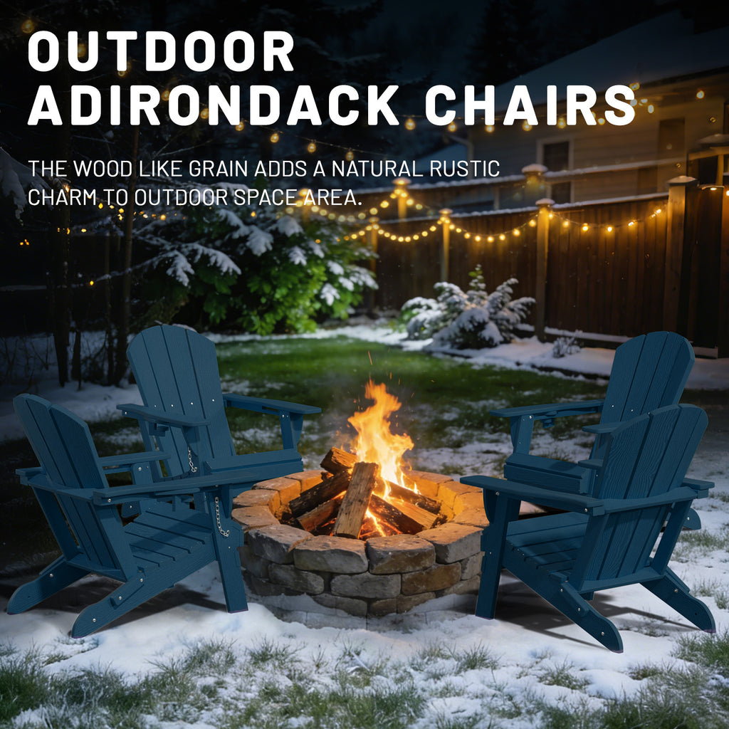 Easthome Adirondack Chair, HDPE All-Weather Outdoor Patio Lounge Chair with Cup Holder & 380lb Capacity for Deck, Garden, Poolside, Backyard