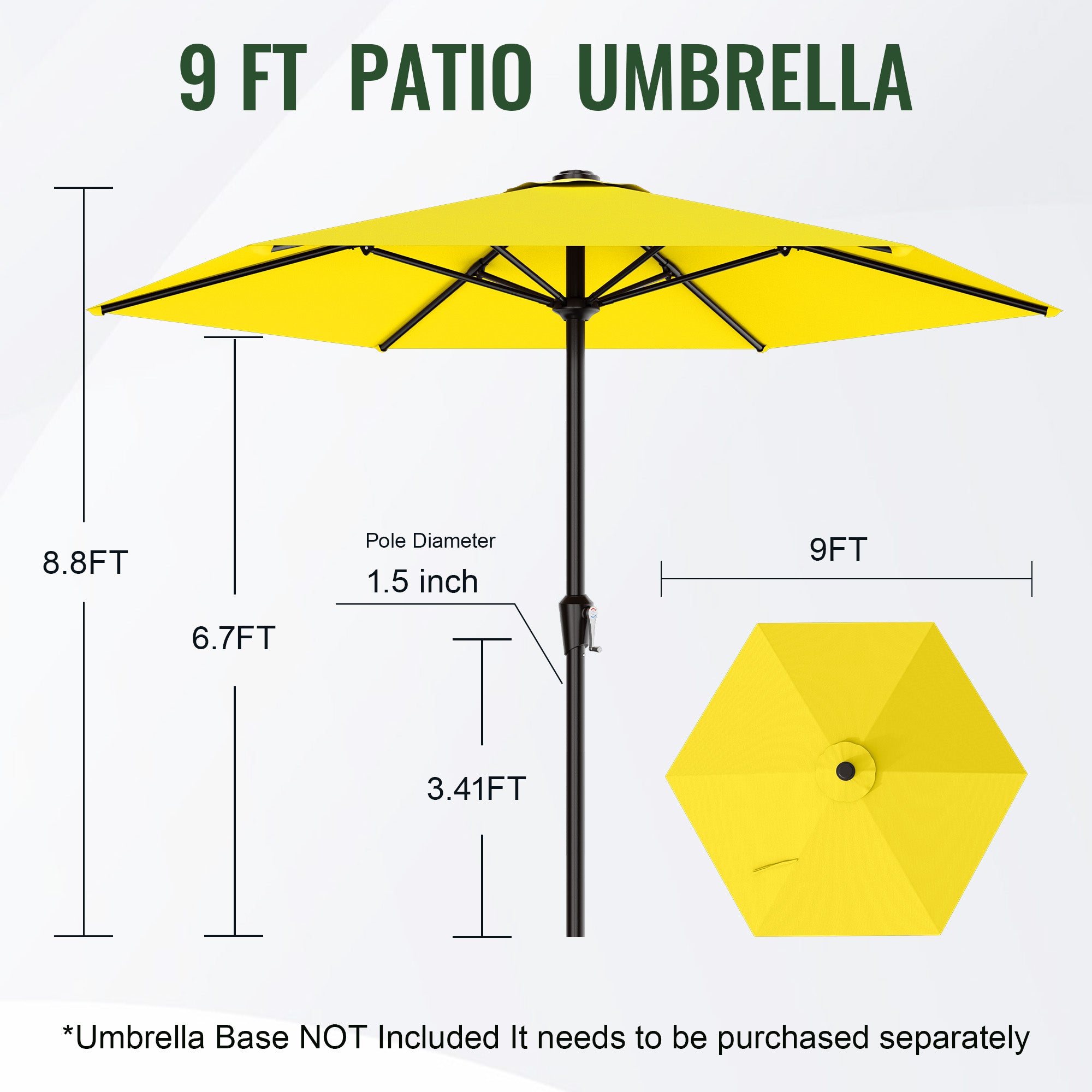 Easthome 9ft Patio Umbrella with Crank Lift System & 6 Sturdy Ribs Waterproof, Patio Table Umbrella Perfect for Poolside, Terrace, Beach and Outdoor Restaurant