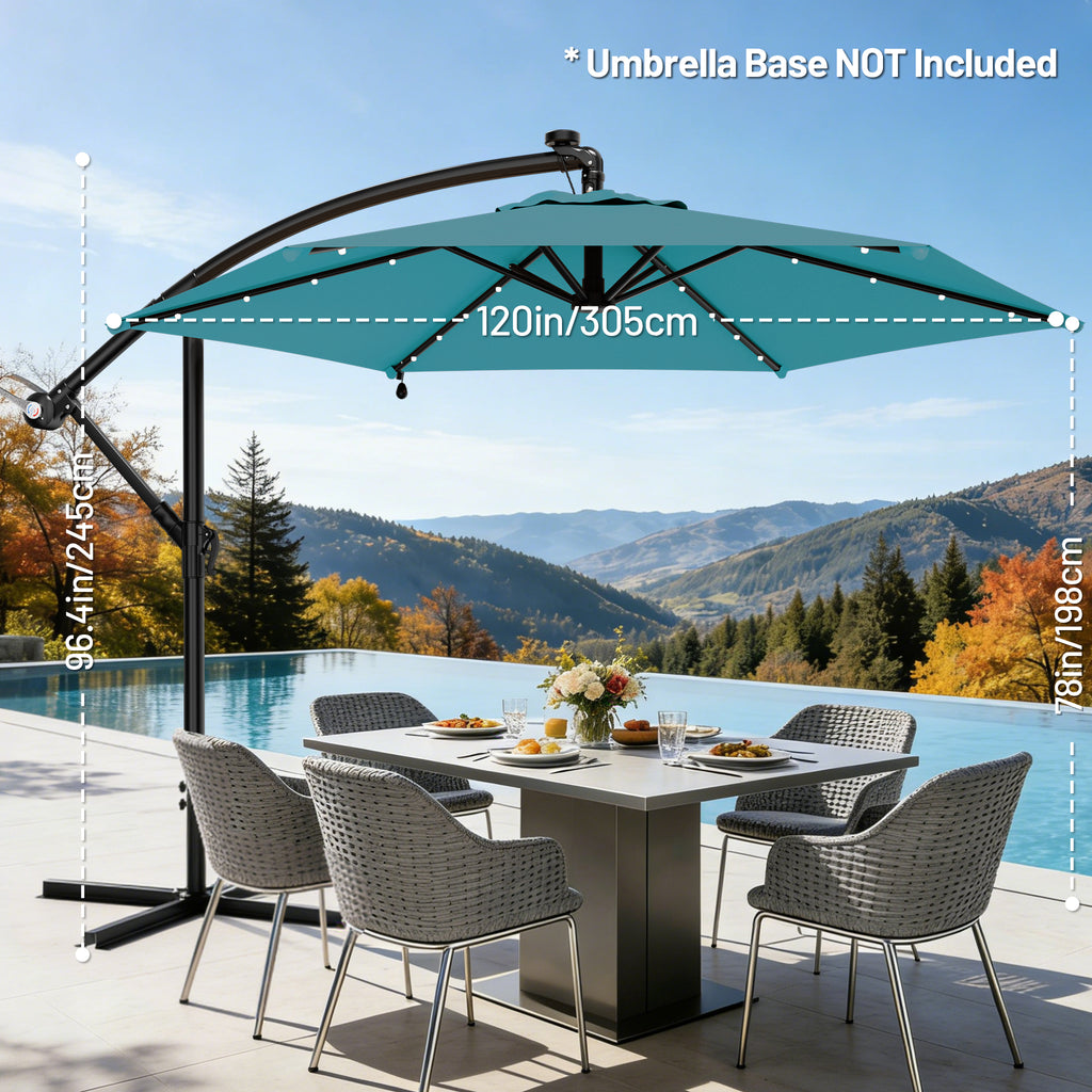 Easthome 10ft Solar LED Offset Hanging Market Patio Umbrella for Backyard, Poolside, Lawn and Garden w/Easy Tilt Adjustment, Polyester Shade, 6 Ribs