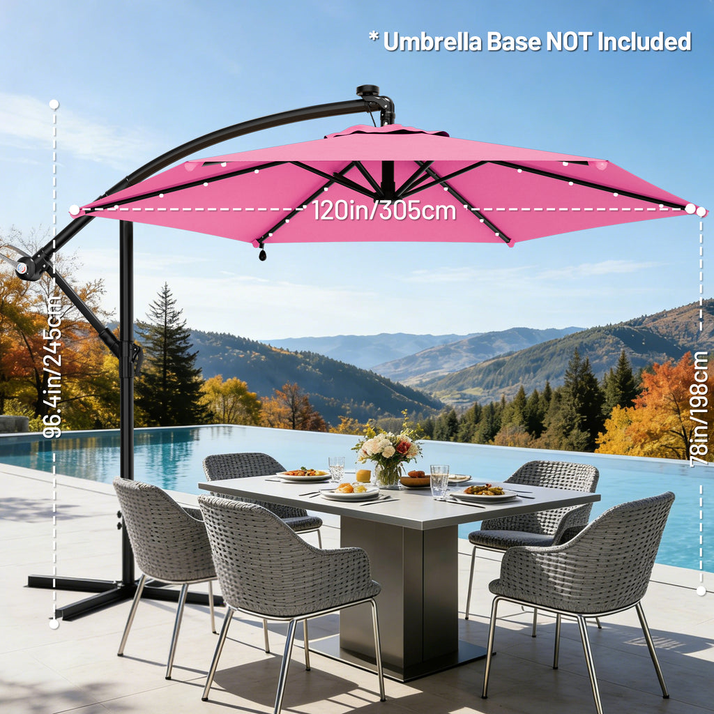 Easthome 10ft Solar LED Offset Hanging Market Patio Umbrella for Backyard, Poolside, Lawn and Garden w/Easy Tilt Adjustment, Polyester Shade, 6 Ribs