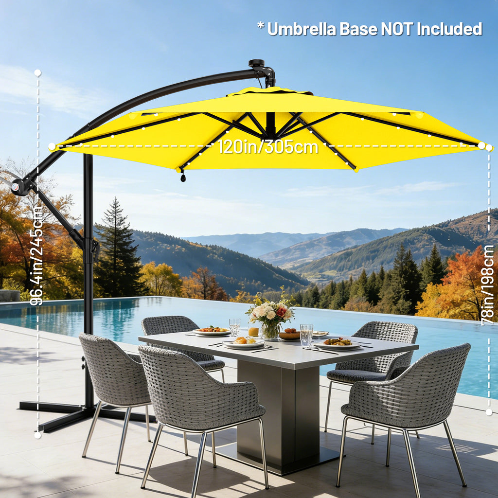 Easthome 10ft Solar LED Offset Hanging Market Patio Umbrella for Backyard, Poolside, Lawn and Garden w/Easy Tilt Adjustment, Polyester Shade, 6 Ribs