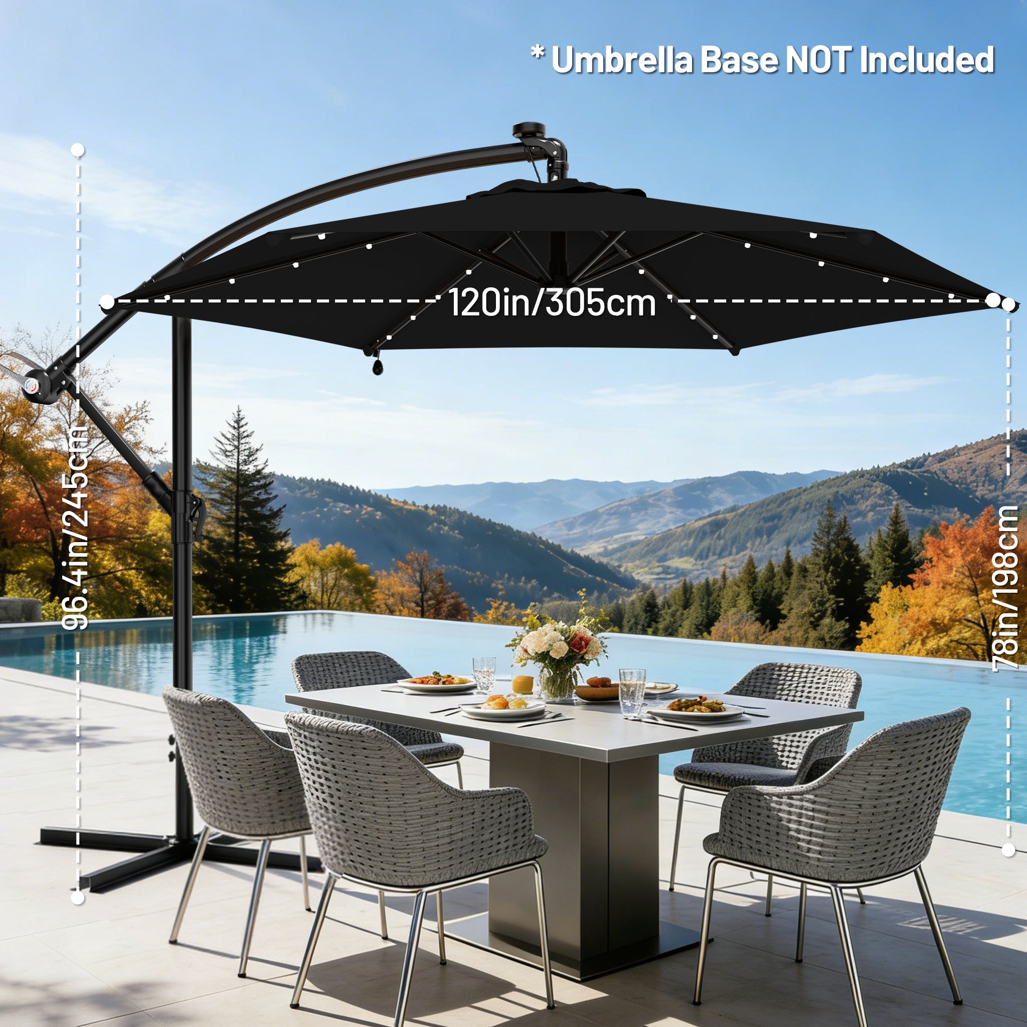 Easthome 10ft Solar LED Offset Hanging Market Patio Umbrella for Backyard, Poolside, Lawn and Garden w/Easy Tilt Adjustment, Polyester Shade, 6 Ribs
