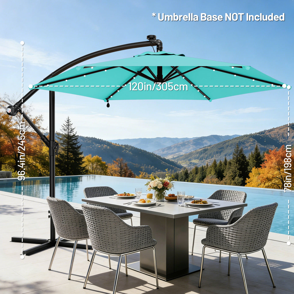 Easthome 10ft Solar LED Offset Hanging Market Patio Umbrella for Backyard, Poolside, Lawn and Garden w/Easy Tilt Adjustment, Polyester Shade, 6 Ribs