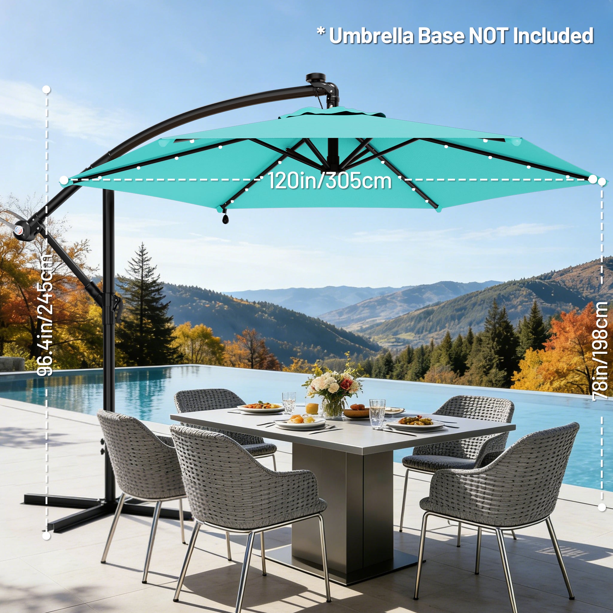 Easthome 10ft Solar LED Offset Hanging Market Patio Umbrella for Backyard, Poolside, Lawn and Garden w/Easy Tilt Adjustment, Polyester Shade, 6 Ribs