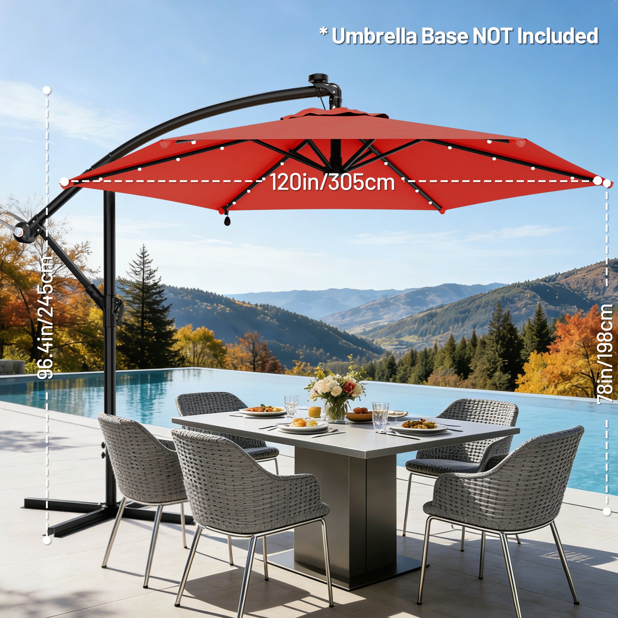 Easthome 10ft Solar LED Offset Hanging Market Patio Umbrella for Backyard, Poolside, Lawn and Garden w/Easy Tilt Adjustment, Polyester Shade, 6 Ribs